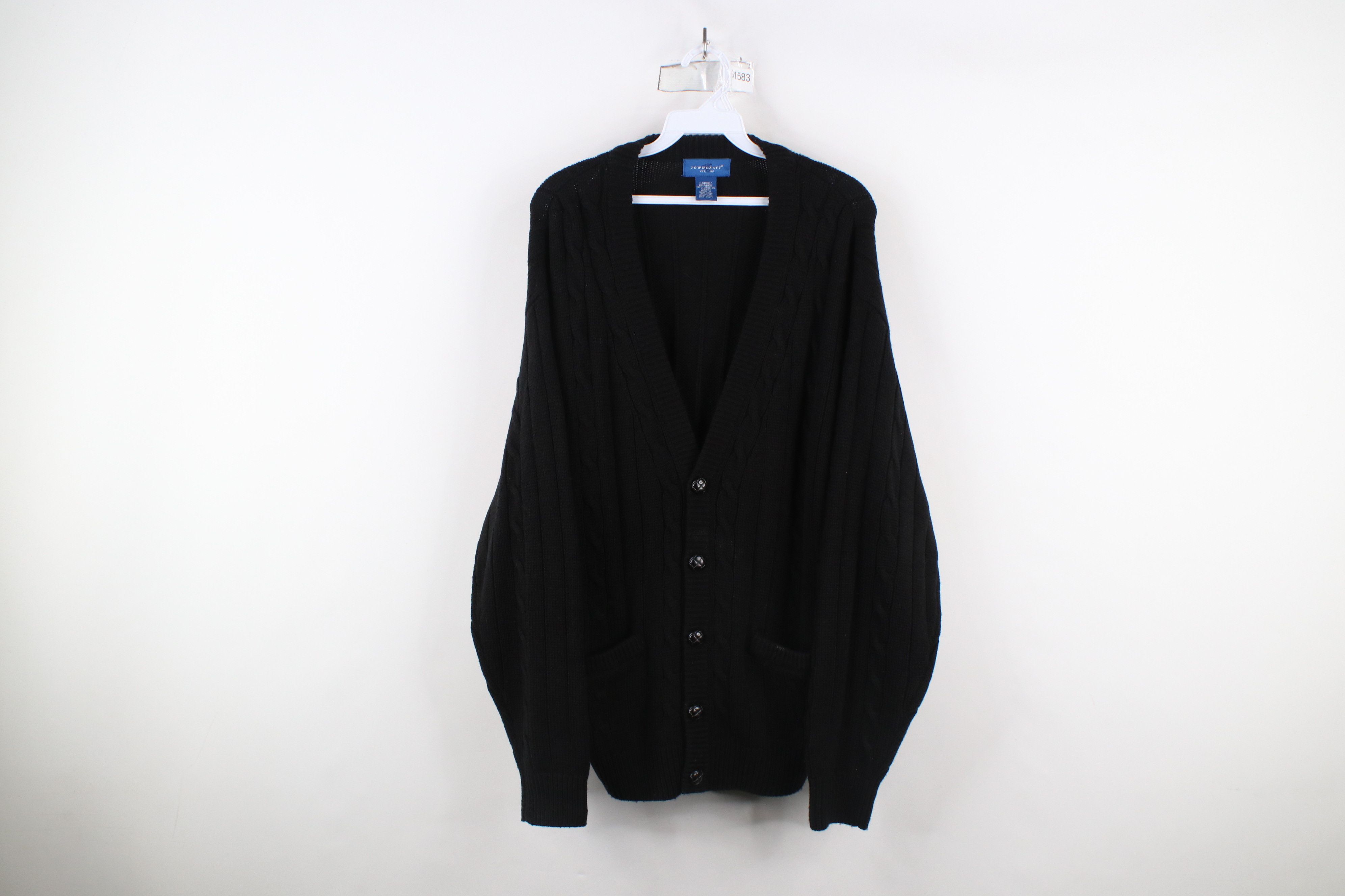 Vintage Vintage 90s Streetwear Cable Ribbed Knit Cardigan Sweater Size US L / EU 52-54 / 3 - 1 Thumbnail