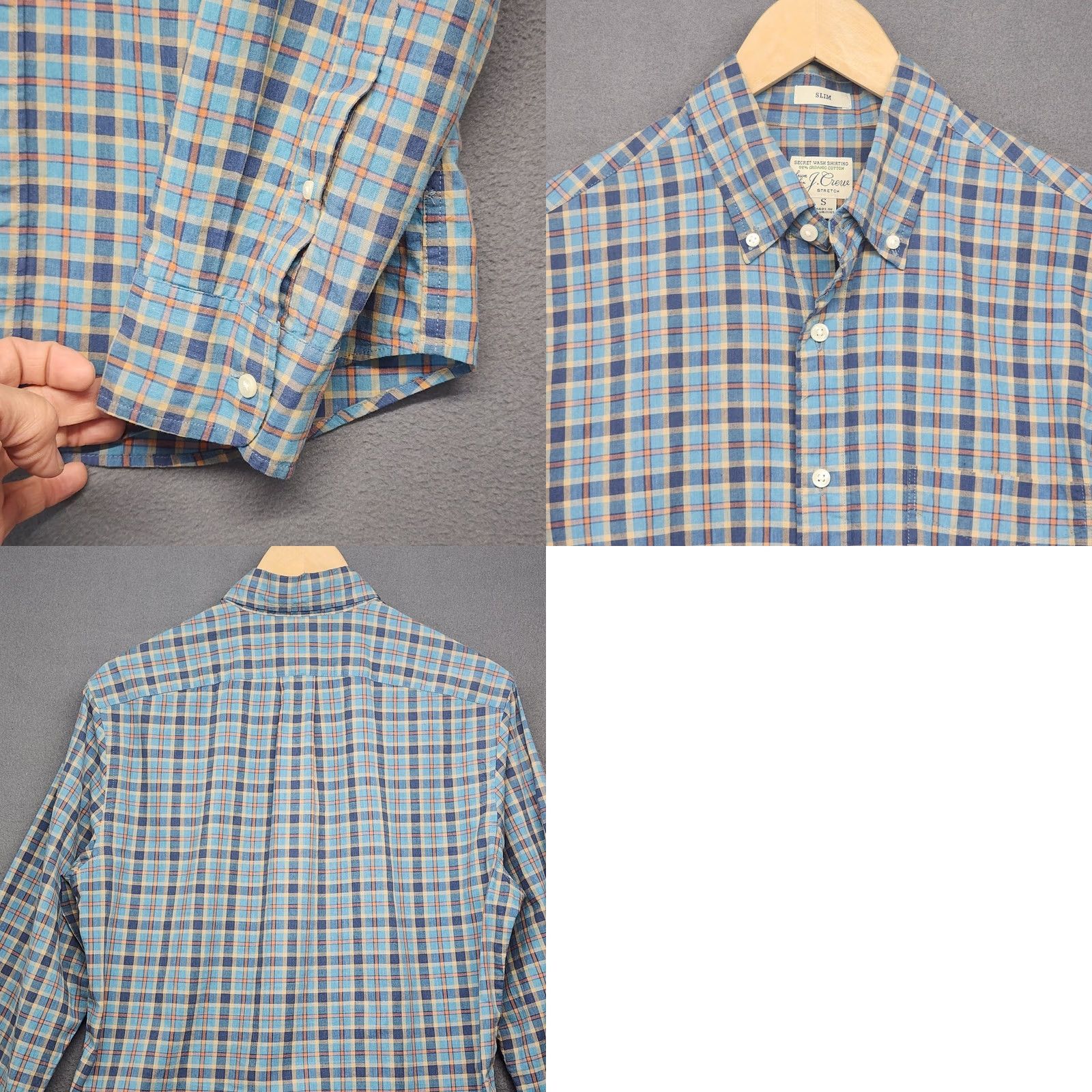 J.Crew J.CREW Shirt Mens Small Slim Blue Plaid Button Down Casual Cotton Secret Wash Mens Size US S / EU 44-46 / 1 - 8 Thumbnail