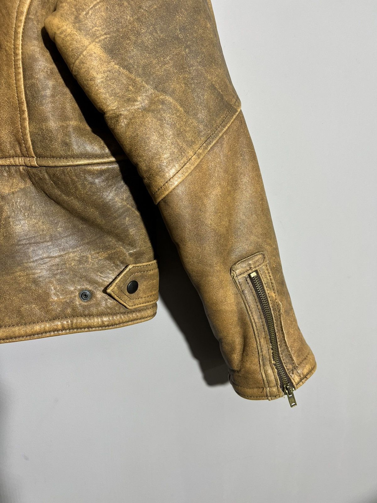 Vintage Vintage Washed Brown Real Leather Biker Jacket Motorcycle Size L / US 10 / IT 46 - 12 Thumbnail