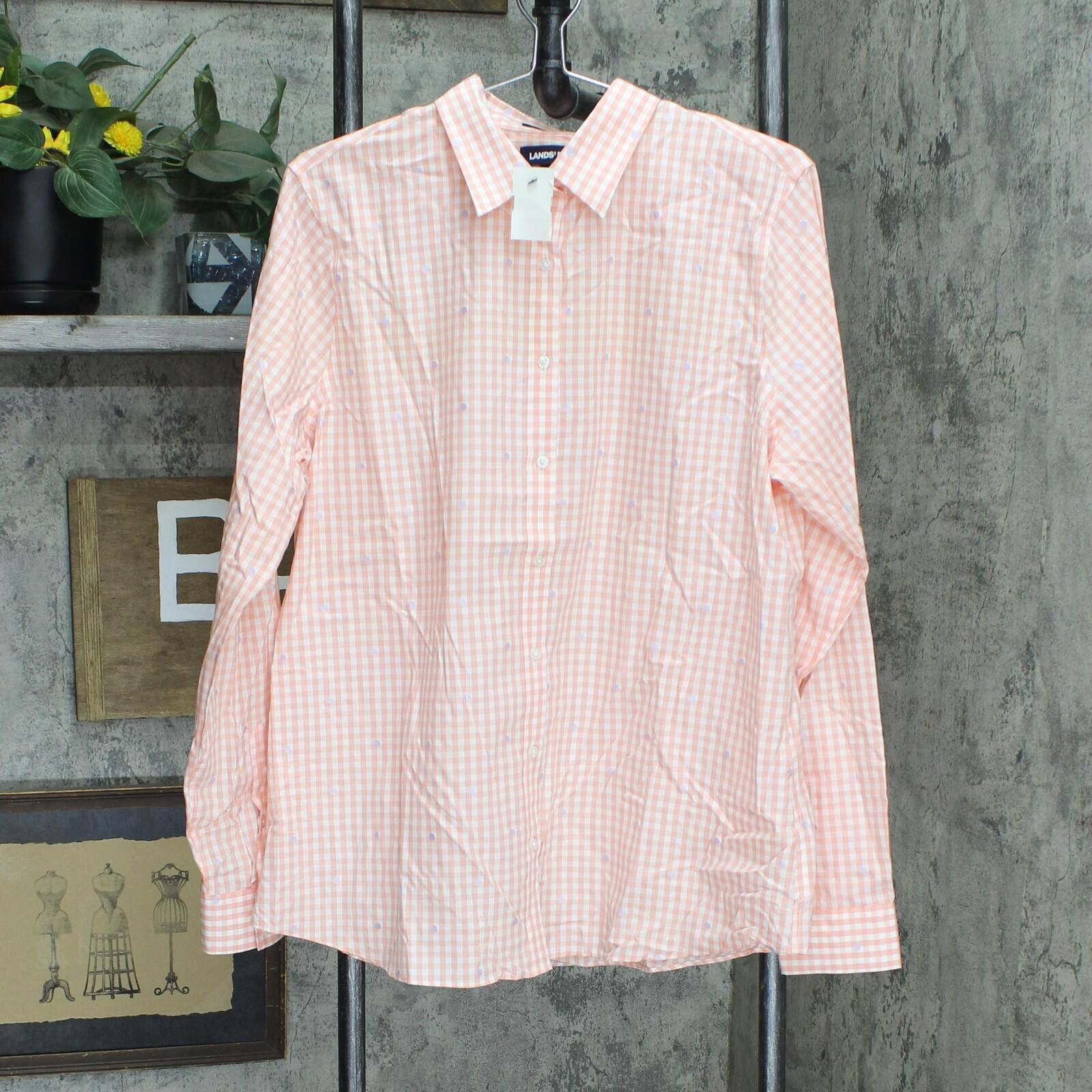 Lands' End Nwt Lands' End Shirt 484704 14 Tall Peach Dot Orange Pink Size XL / US 12-14 / IT 48-50 - 1 Thumbnail