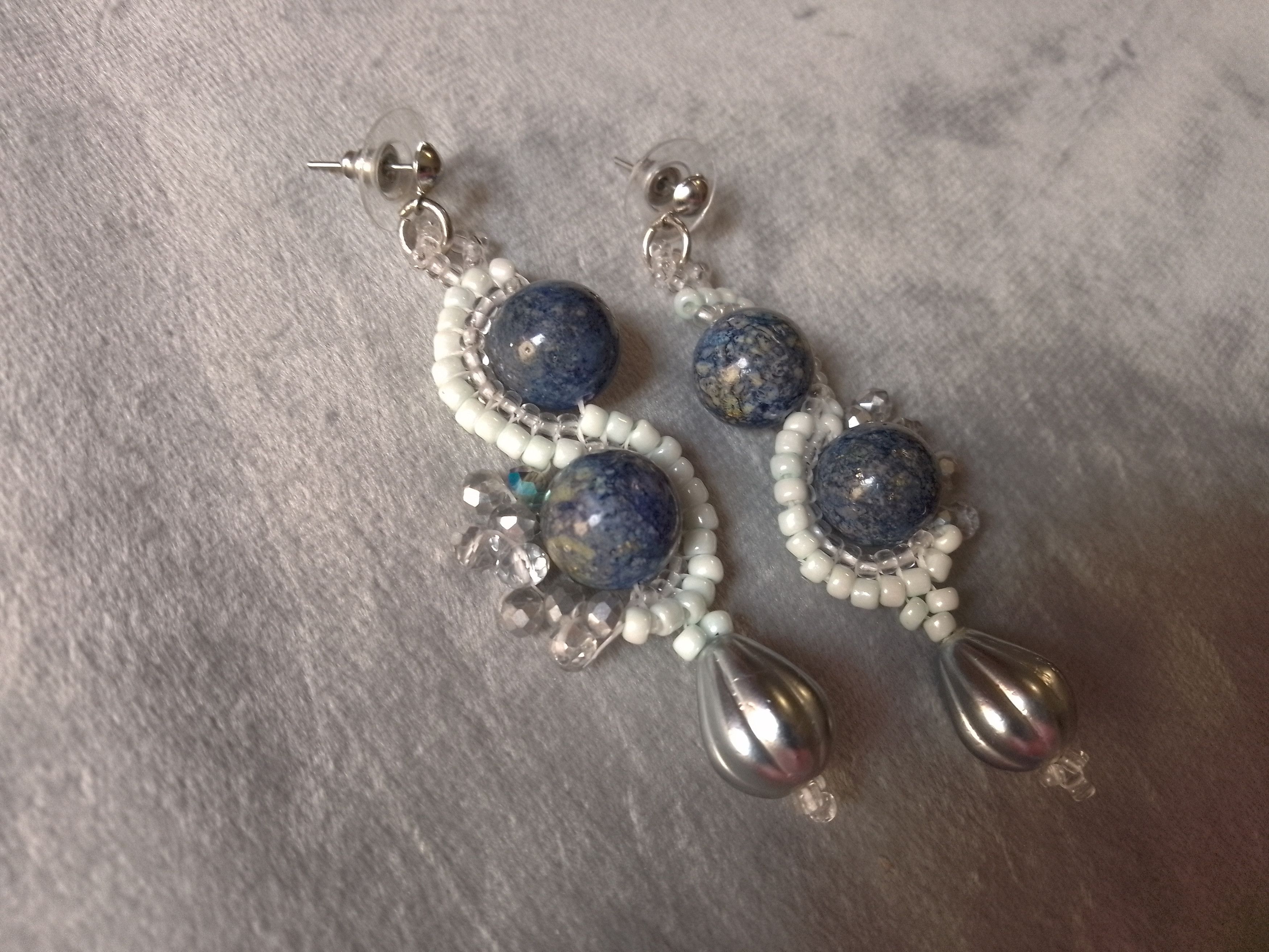 Handmade Earrings with Lapis lazuli gemstones and resin teardrop Size ONE SIZE - 5 Thumbnail