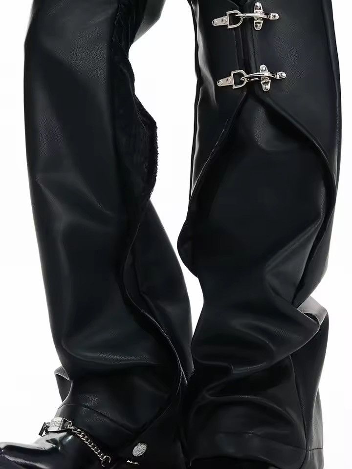 Jean Long Black Pu Leather Straight Pants Size US 29 - 7 Thumbnail