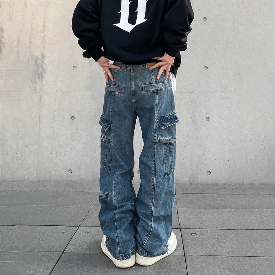 Japanese Brand × Vintage Cargo Jeans Big Pocket Loose Vaqueros Pantalones Hombre Size US 33 - 6 Thumbnail