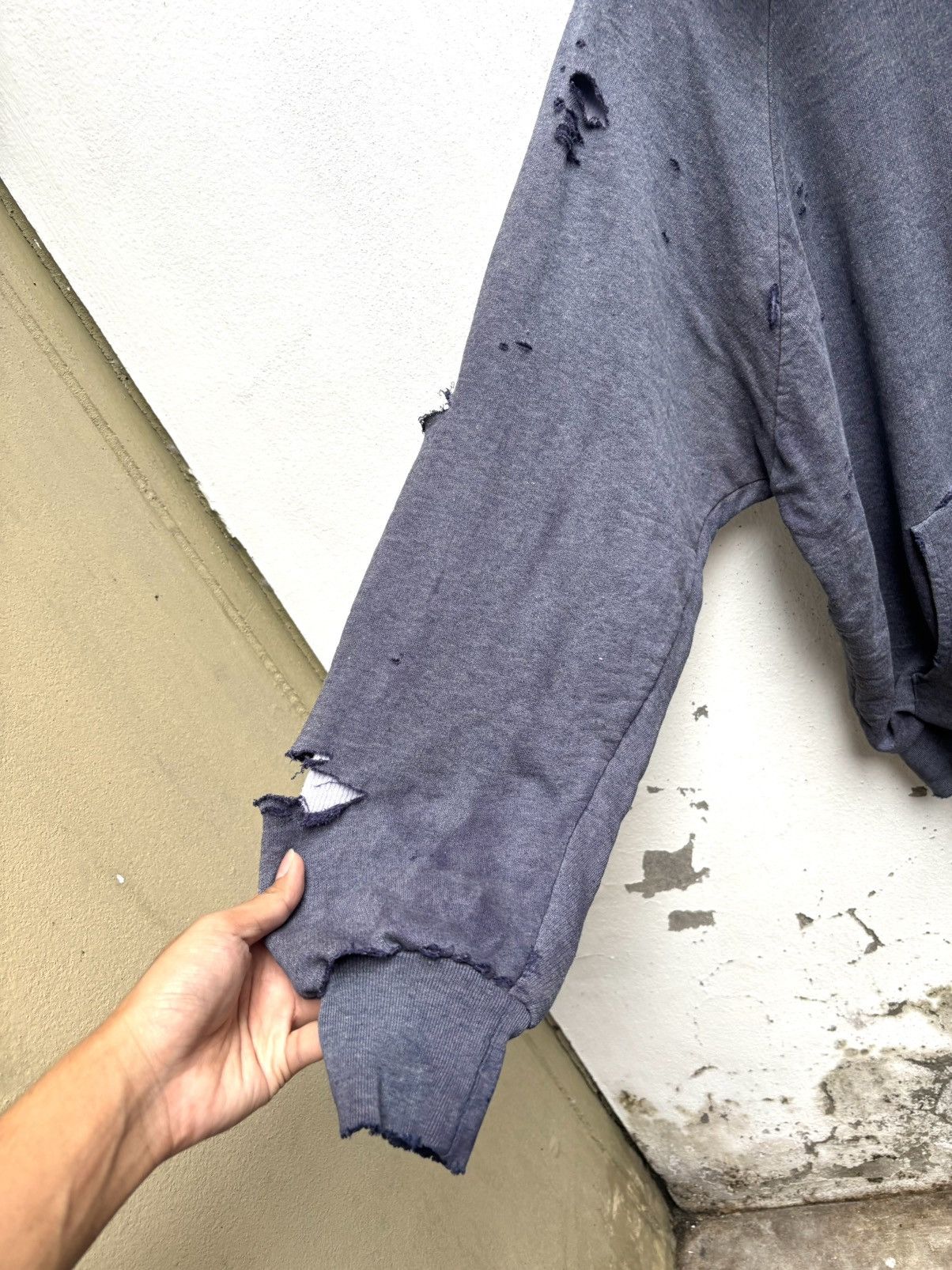 Vintage Thrashed Faded Distressed Thermal Navy Hoodie ERD Grunge Size US L / EU 52-54 / 3 - 3 Thumbnail