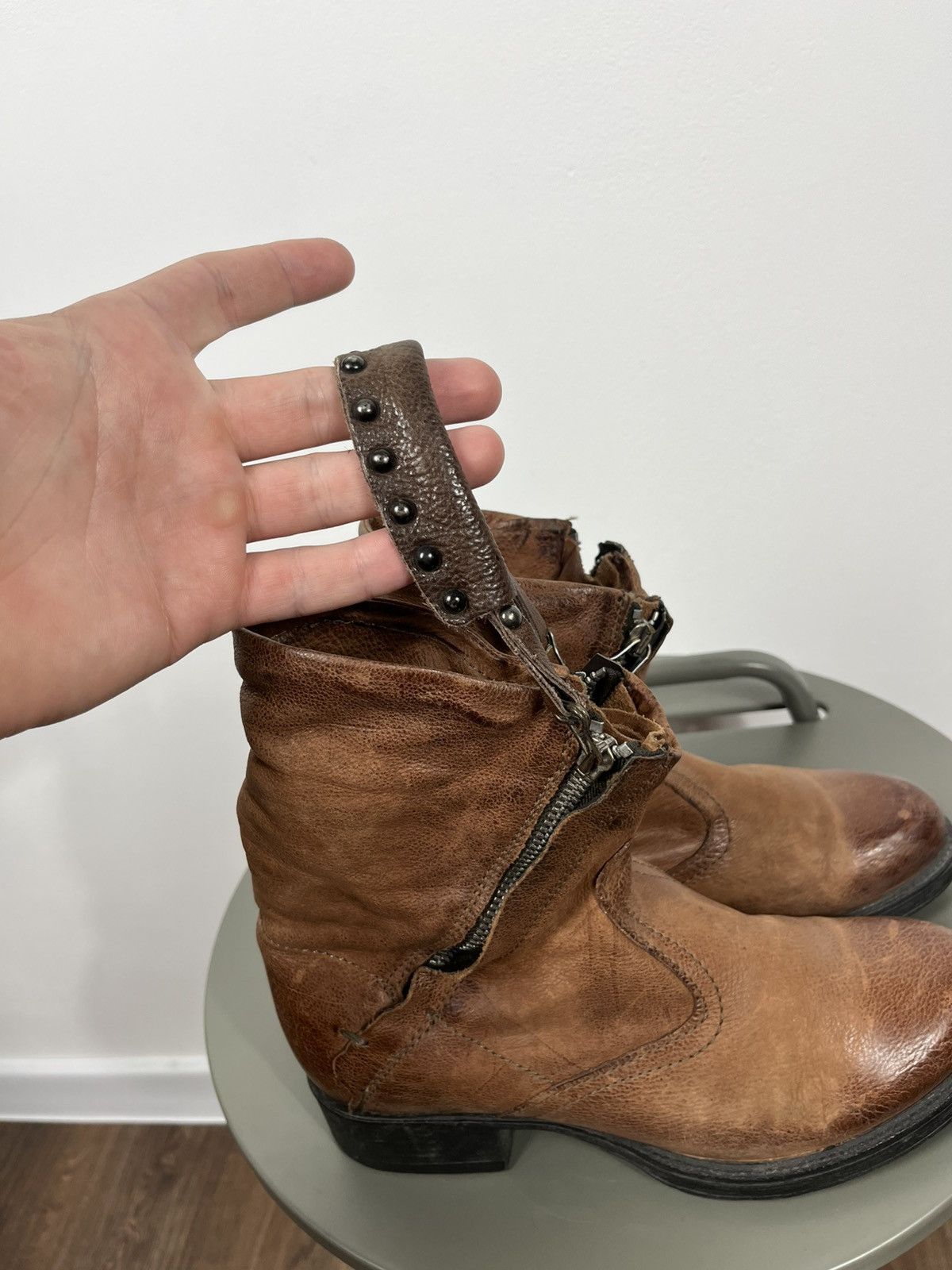 Other Avant-Garde Brown Leather Boots With Double Zip And Straps Size US 6 / IT 36 - 4 Thumbnail