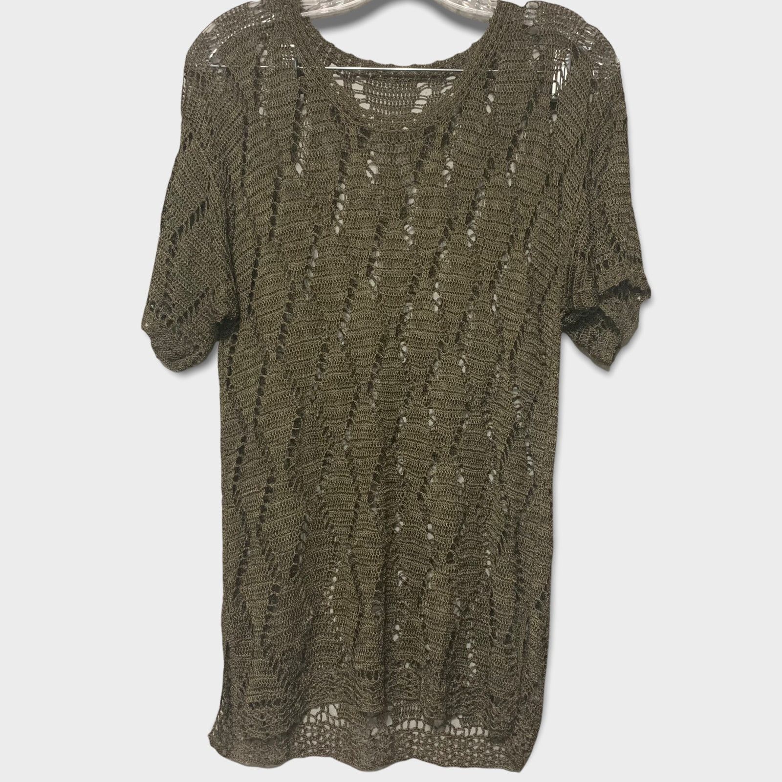 Other Boho Olive Green Crocheted Cover Up Large Tunic Top Pullover Size L / US 10 / IT 46 - 1 Thumbnail