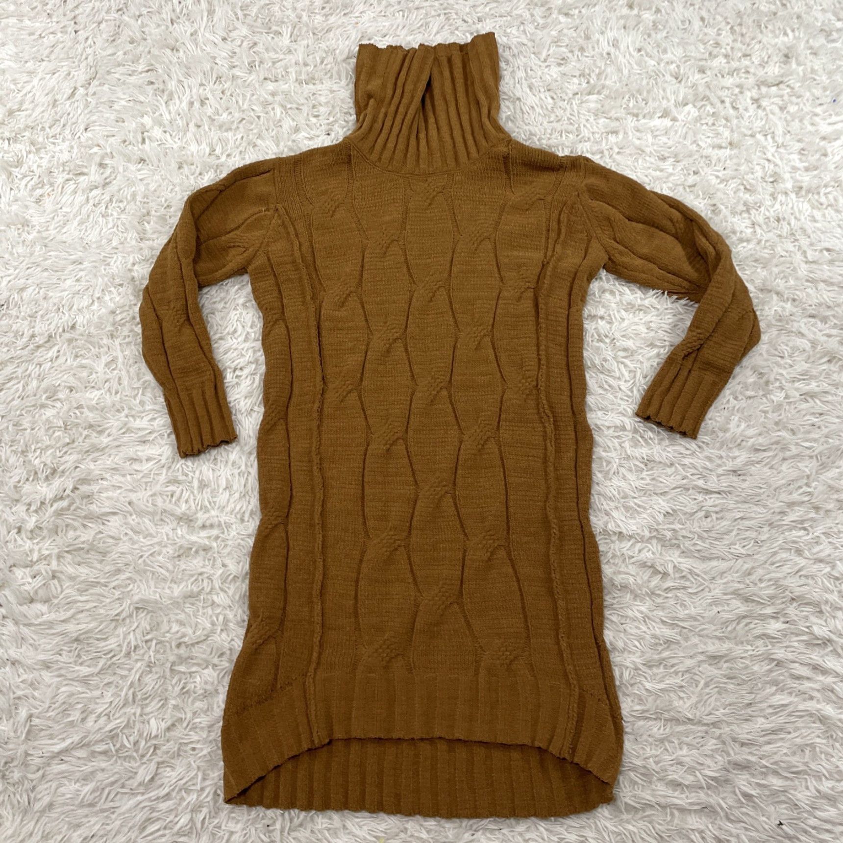 Vintage VINTAGE STITCHDROP Cable Knit Dress Women S Brown Turtleneck Chunky 90s Boho Minimalism Sweater Dress Size S / US 4 / IT 40 - 3 Thumbnail
