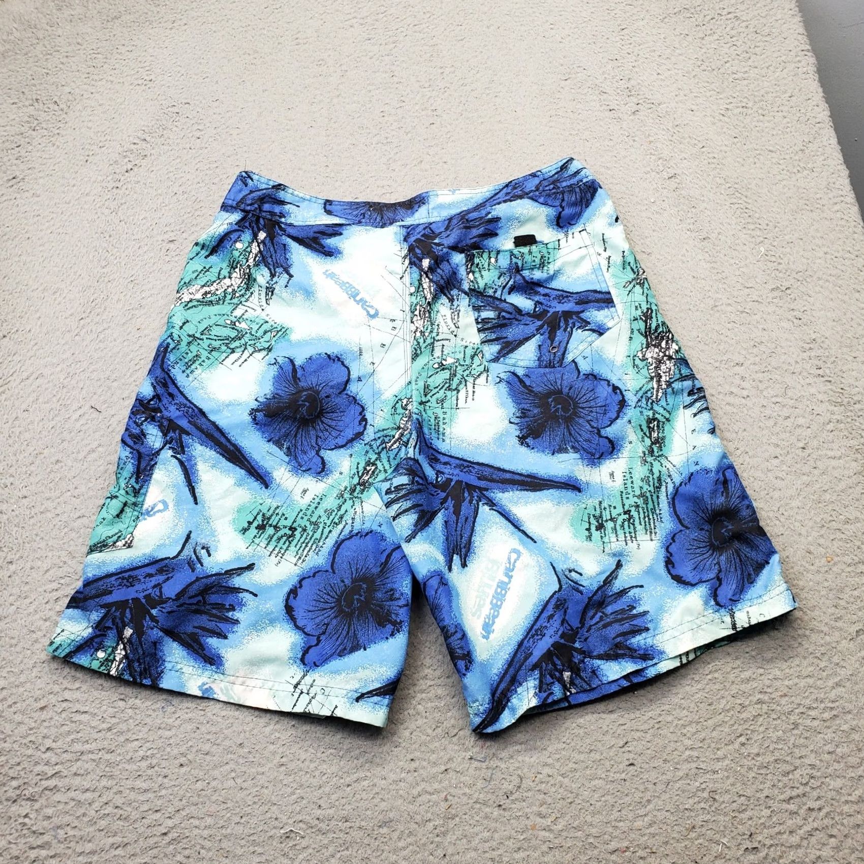 Vintage Caribbean Blues Board Short Mens Size 34 Multi Floral Swimwear Lace Up Front Shirt Size US 34 / EU 50 - 2 Thumbnail