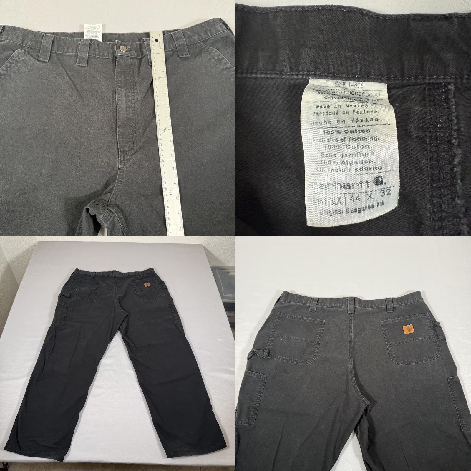 Carhartt Carhartt Pants Mens 44x32 Black Canvas Carpenter Relaxed Fit Workwear B151 BLK Size US 44 / EU 60 - 8 Thumbnail