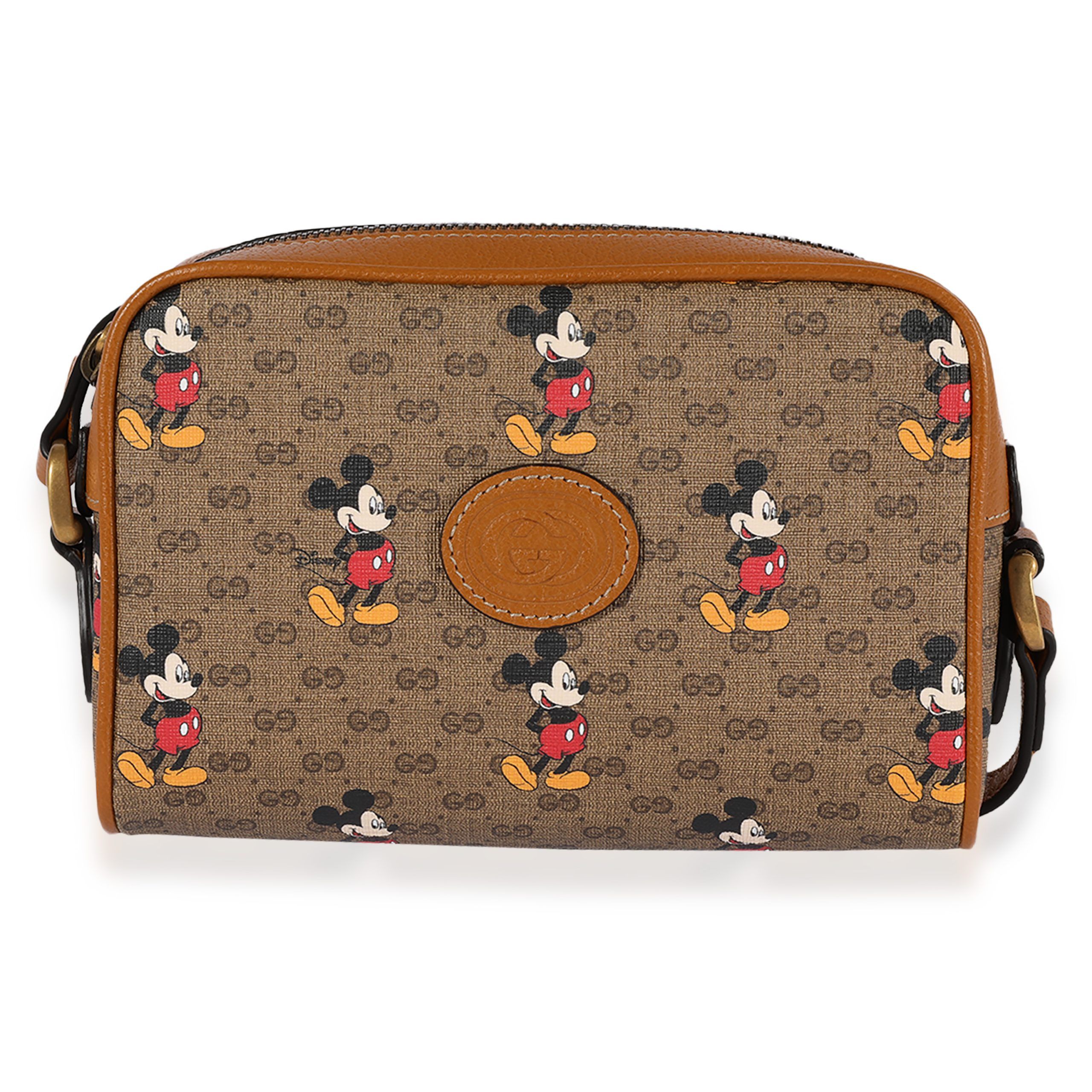 image of Gucci X Disney Vintage GG Supreme Mickey Mouse Shoulder Bag in Brown, Women's