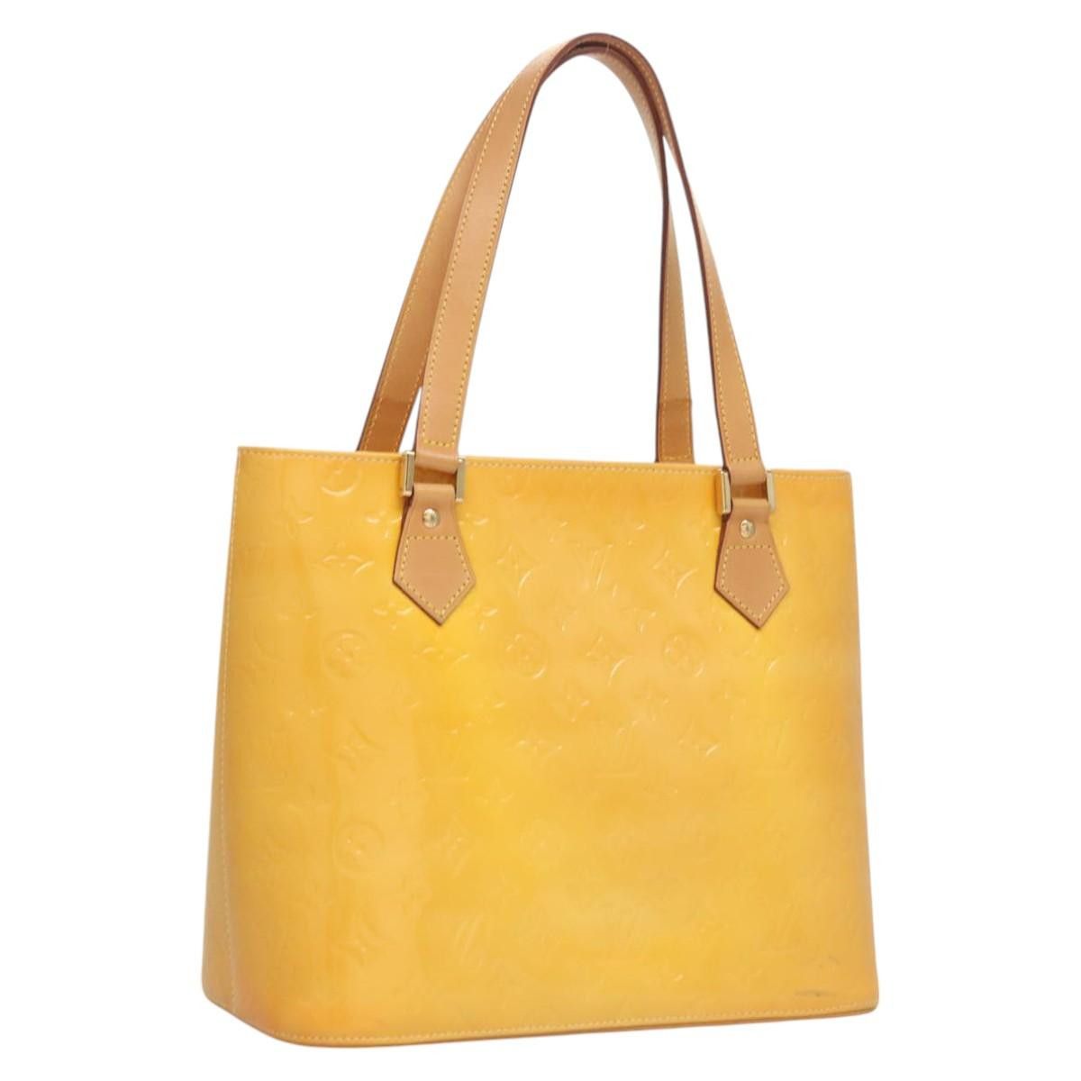 LOUIS VUITTON Monogram Vernis Houston Hand Bag Lime Yellow M91055 LV Auth 118155