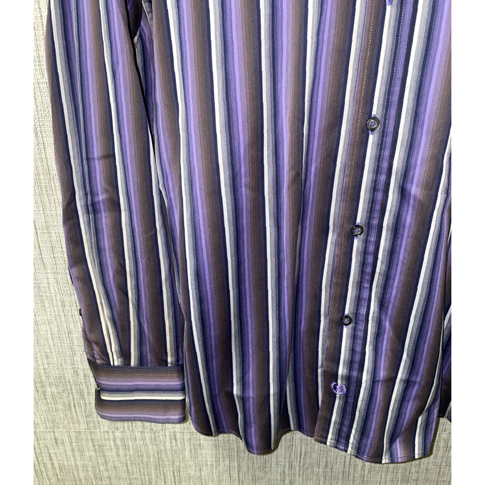 BUGATCHI Bugatchi Uomo Shirt Mens Black/Purple Striped Long Sleeve Button-Up 24 In Armpit L Regular Cotton? Size US L / EU 52-54 / 3 - 4 Thumbnail