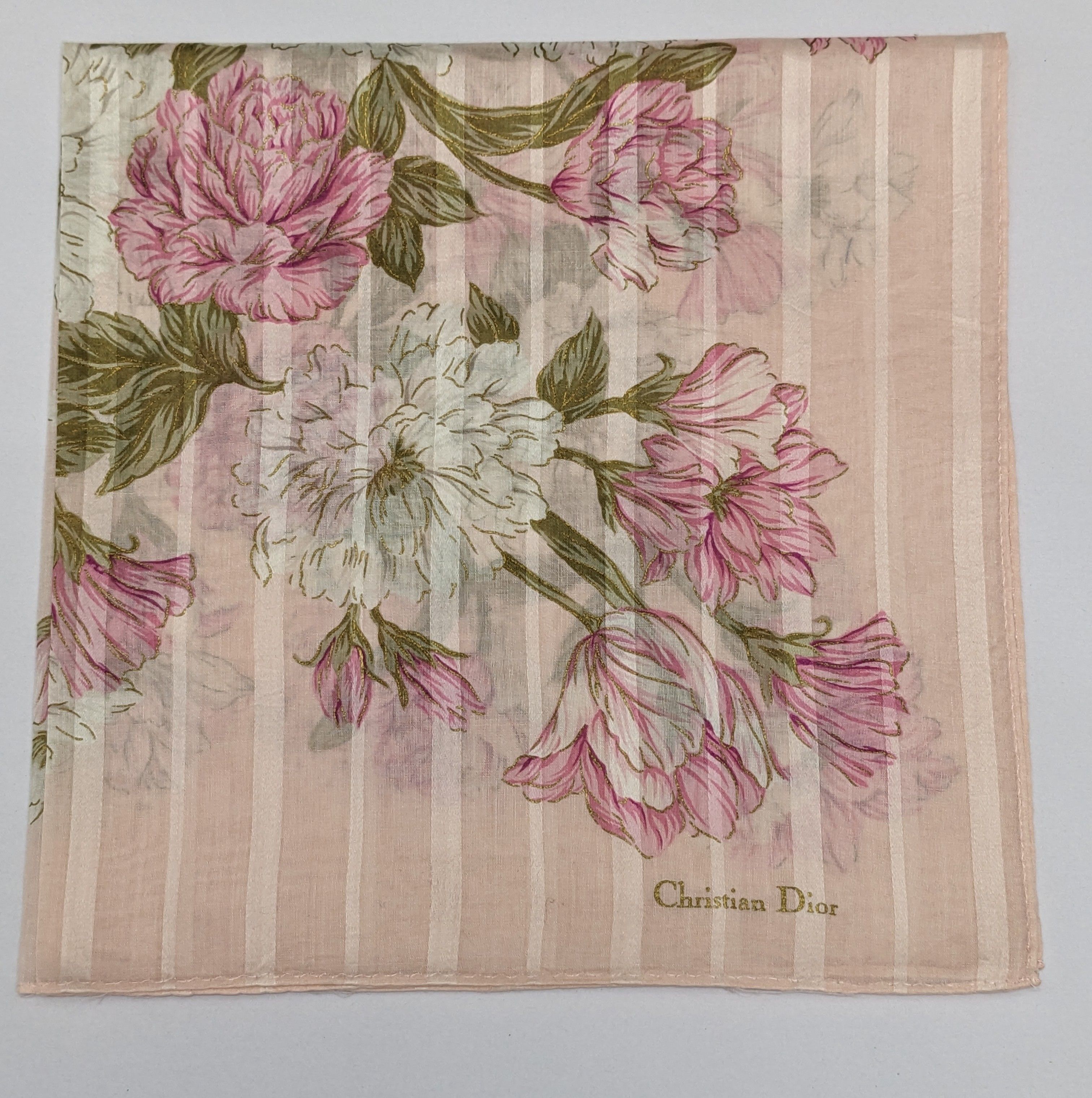 Christian Dior Monsieur Christian Dior Handkerchief Pink Floral Rose Tulip Size ONE SIZE - 1 Thumbnail