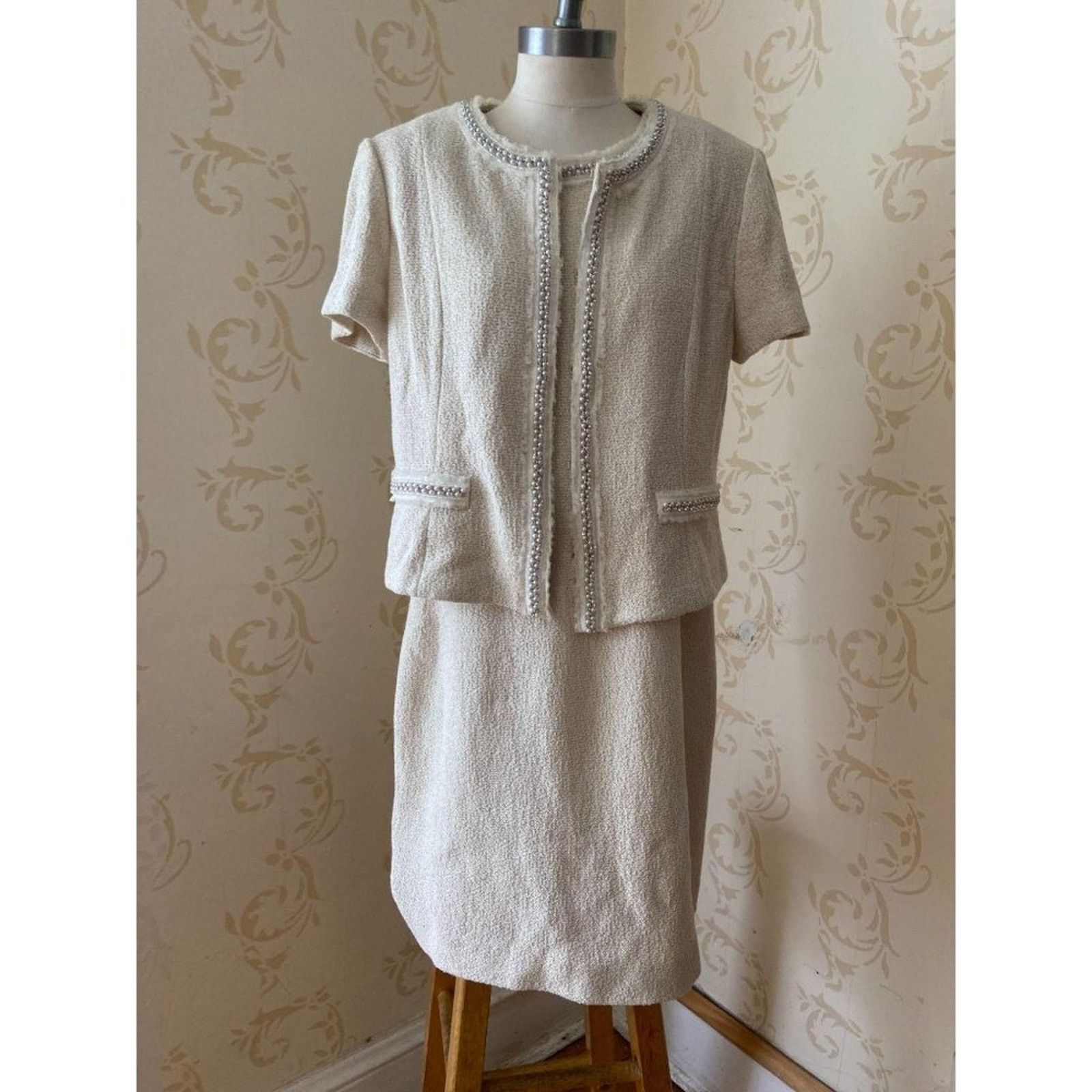 St. John St. John Hand Beading 2c Matching Dress & Jacket - Size L / US 10 / IT 46 - 1 Thumbnail