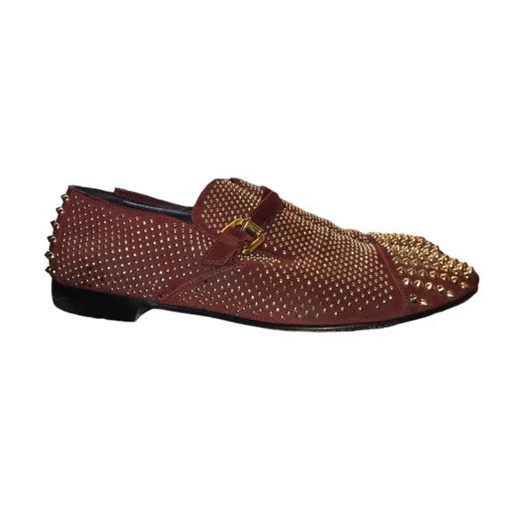 Giuseppe Zanotti Gold Studded Dark Brown Suede Loafers Size US 12 / EU 45 - 2 Thumbnail
