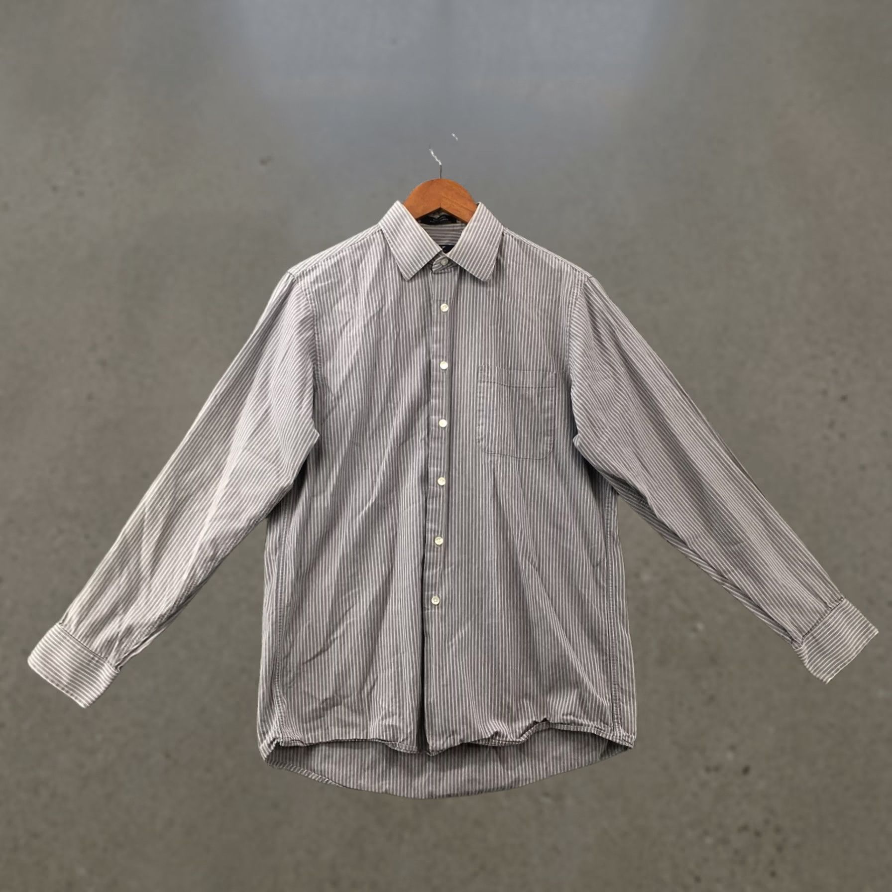 Calvin Klein Calvin Klein Button Up Shirt Mens M Gray Cotton Long Sleeve Chest Pocket Stripe Shirt Size US M / EU 48-50 / 2 - 1 Thumbnail