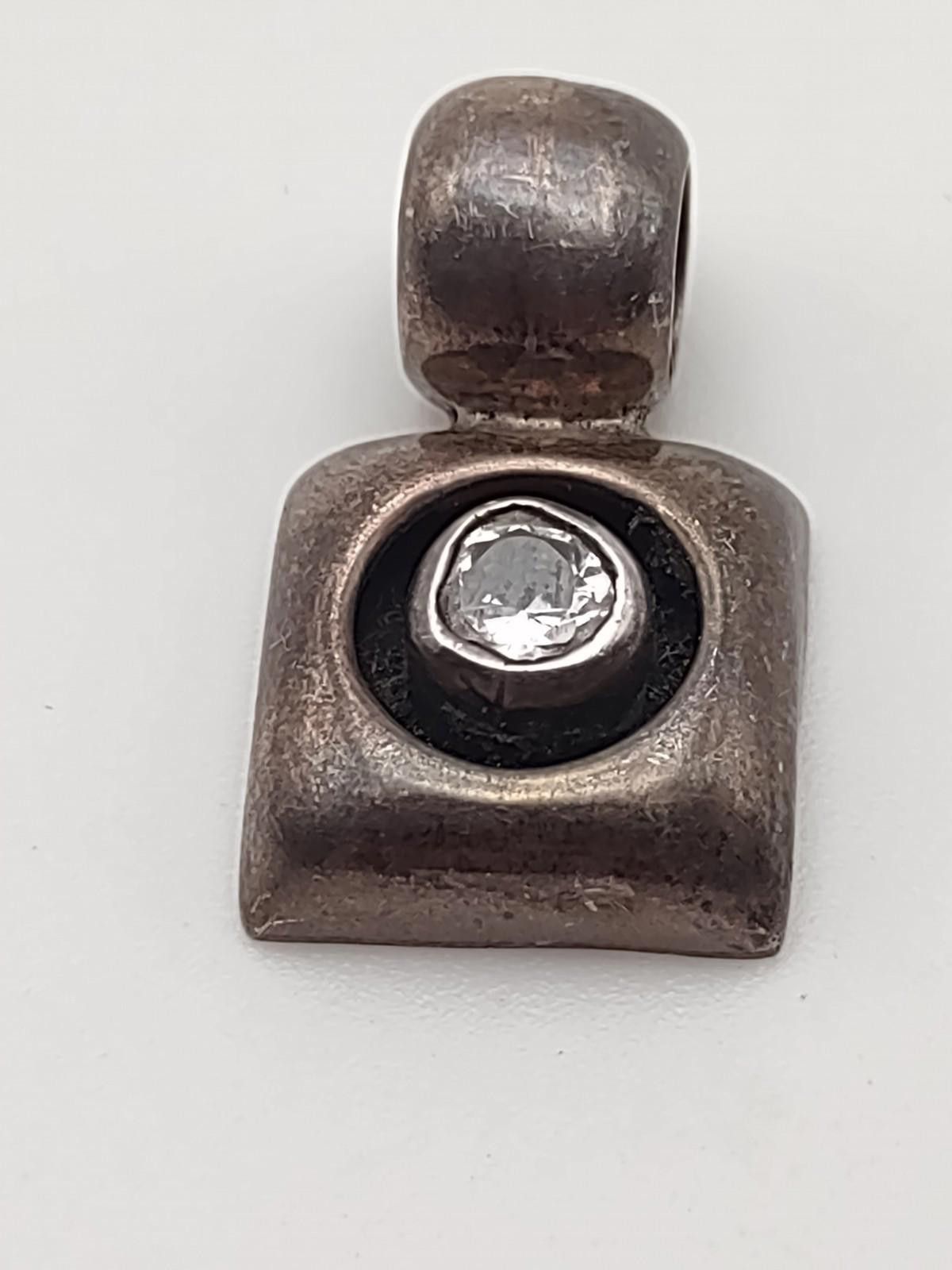 The Unbranded Brand Sterling Silver Modernist CZ Pendant Geometric Square Unisex Size ONE SIZE - 1 Thumbnail