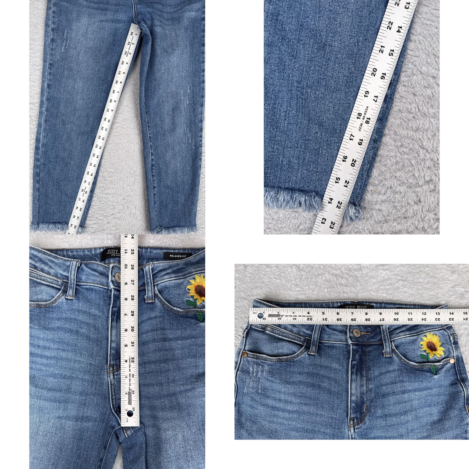 Sunflower Judy Blue Jeans Womens 5 Cropped Denim Jeans Bohemian Floral Embroidered Fringe Sunflower Pockets Zip Fly Relaxed Mid Rise Blue 27 Size 27" / US 4 / IT 40 - 8 Thumbnail