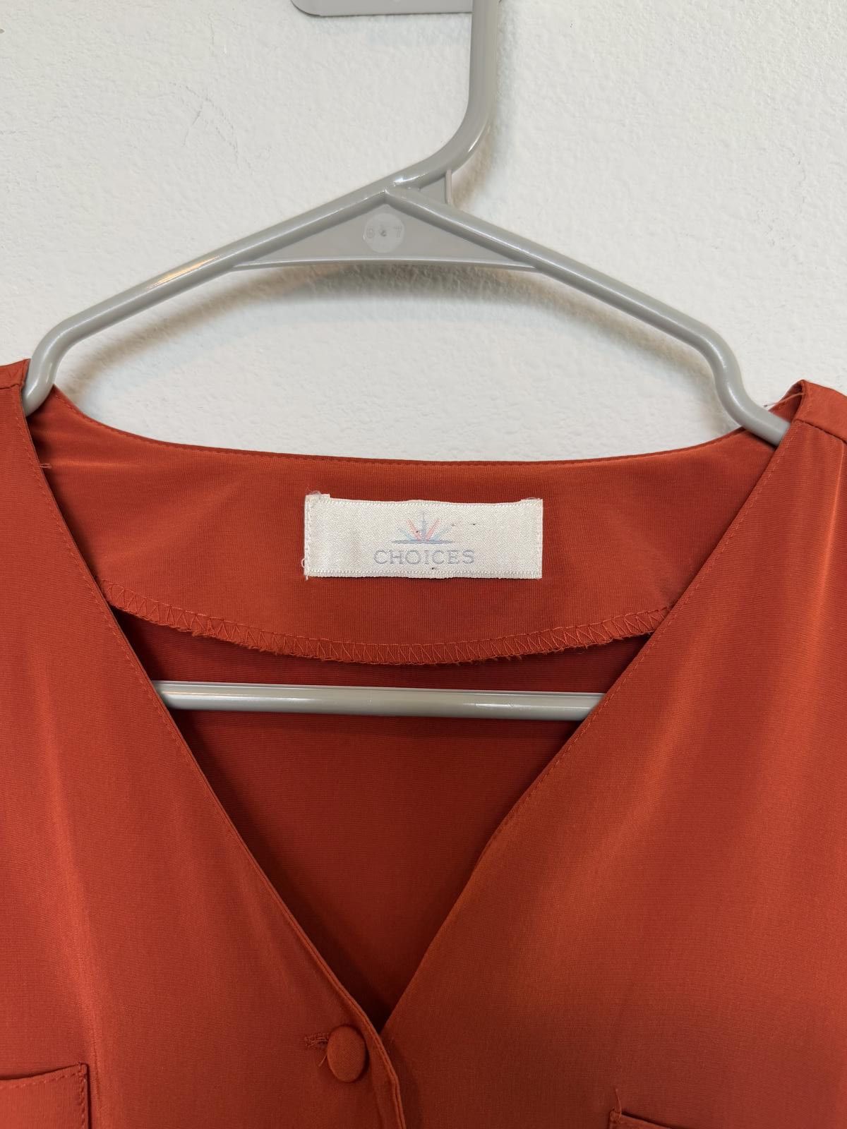 Designer Vintage 80s 90s silk dark orange women crop blouse. Size XL / US 12-14 / IT 48-50 - 5 Thumbnail
