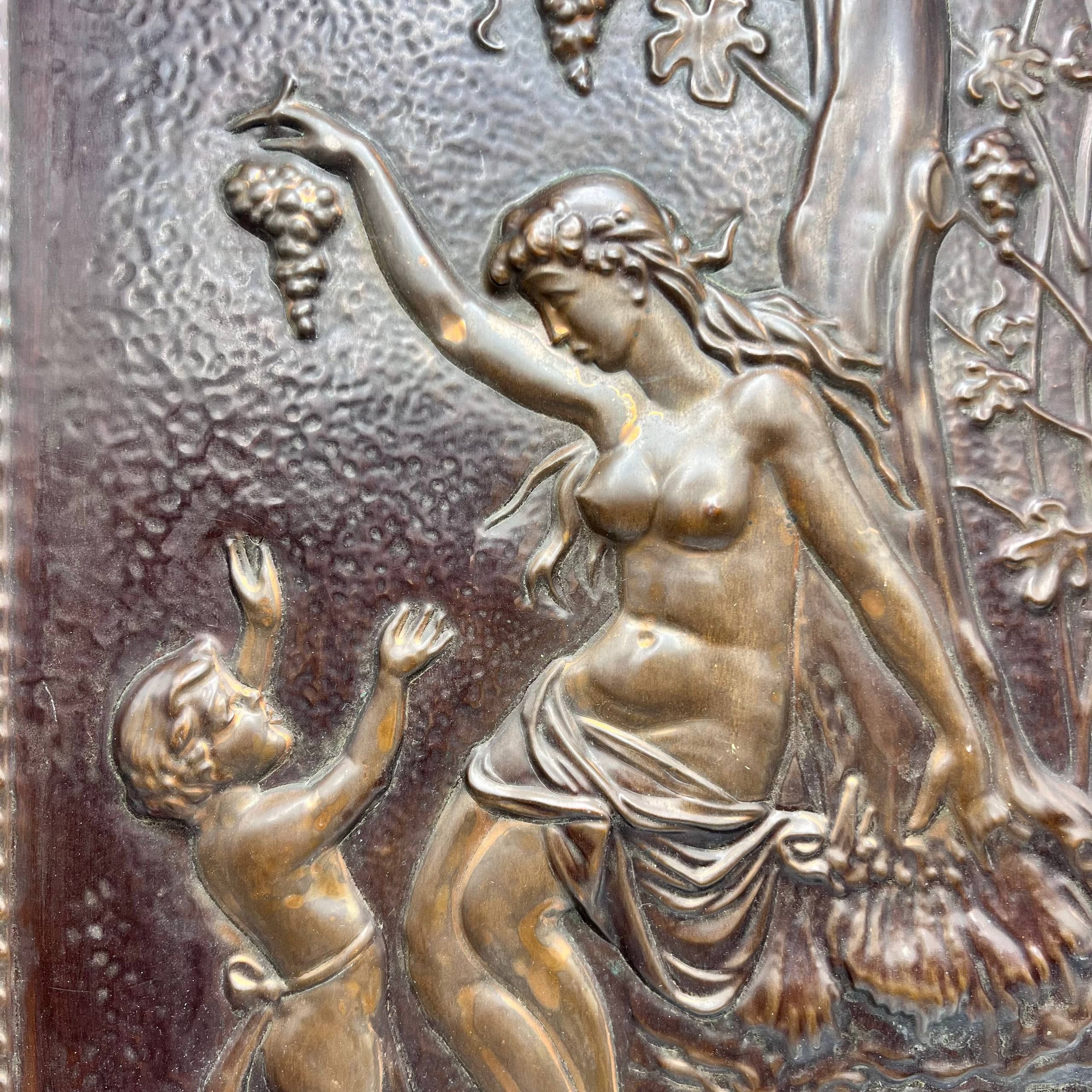 Vintage Copper Relief Wall Plaque Venus Harvest Scene