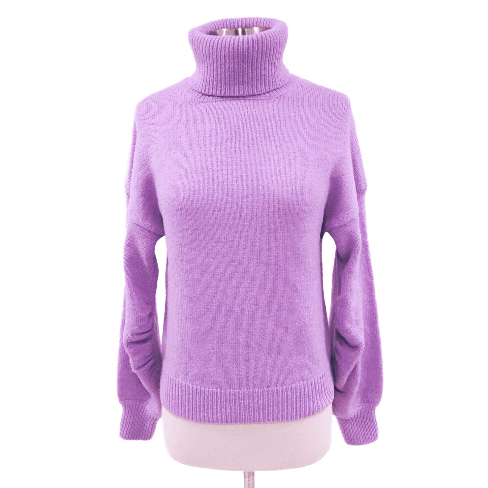 image of Vintage Alc Sweater Pullover Wool Womens Xs Lavender Purple Turtleneck Chunky Knit in White