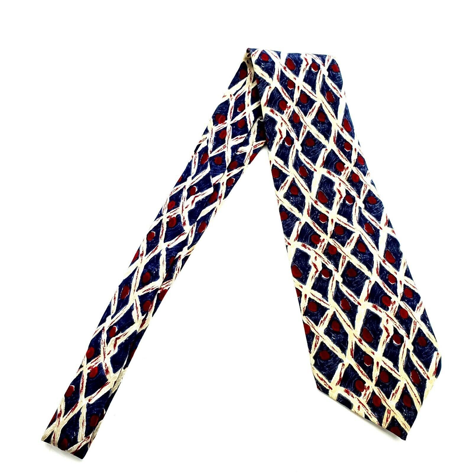 Pierre Cardin Pierre Cardin Silk Tie Blue Red Tan Geometric Wide Print Size ONE SIZE - 6 Thumbnail