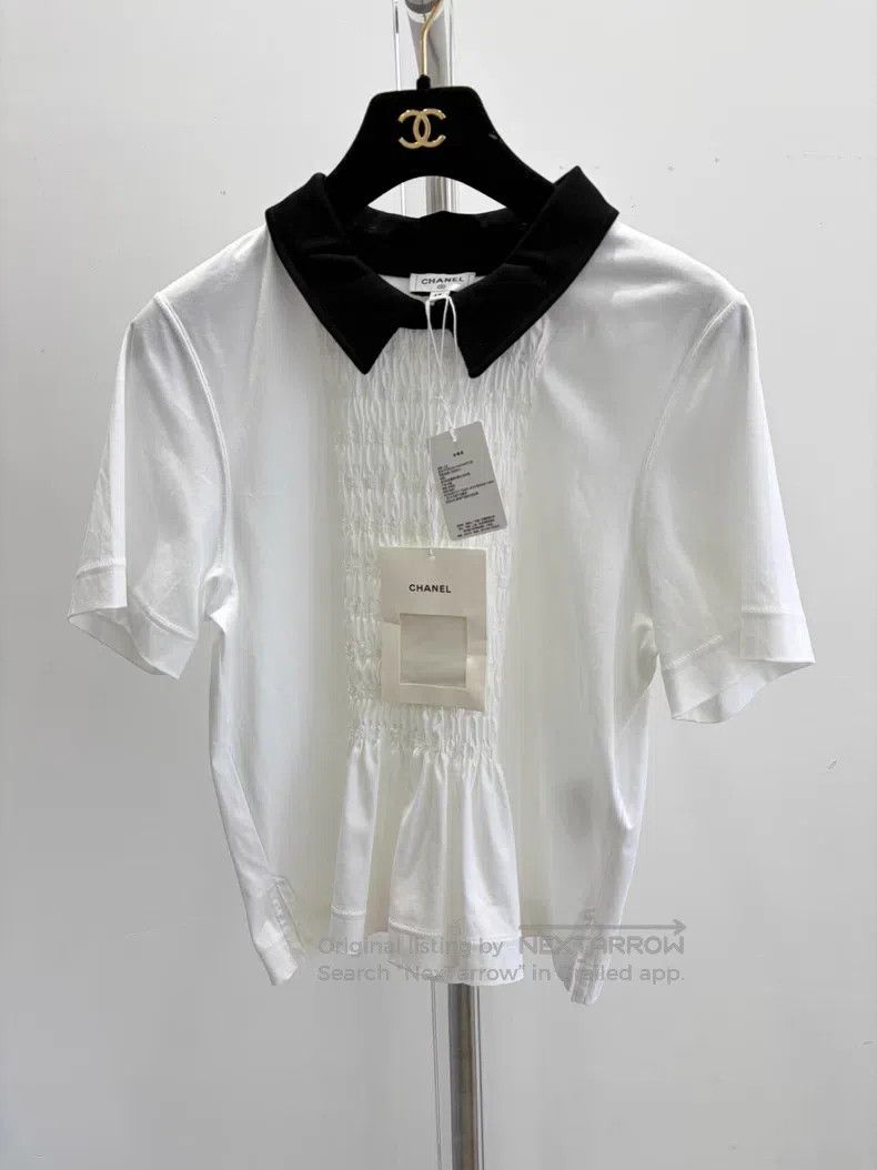Chanel Chanel Doll collar white pleated T-shirt Size XS / US 0-2 / IT 36-38 - 1 Thumbnail