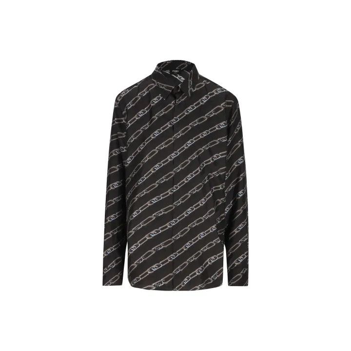 Fendi Fendi Black Patterned Long Sleeve Shirt 0079 Size US M / EU 48-50 / 2 - 1 Thumbnail