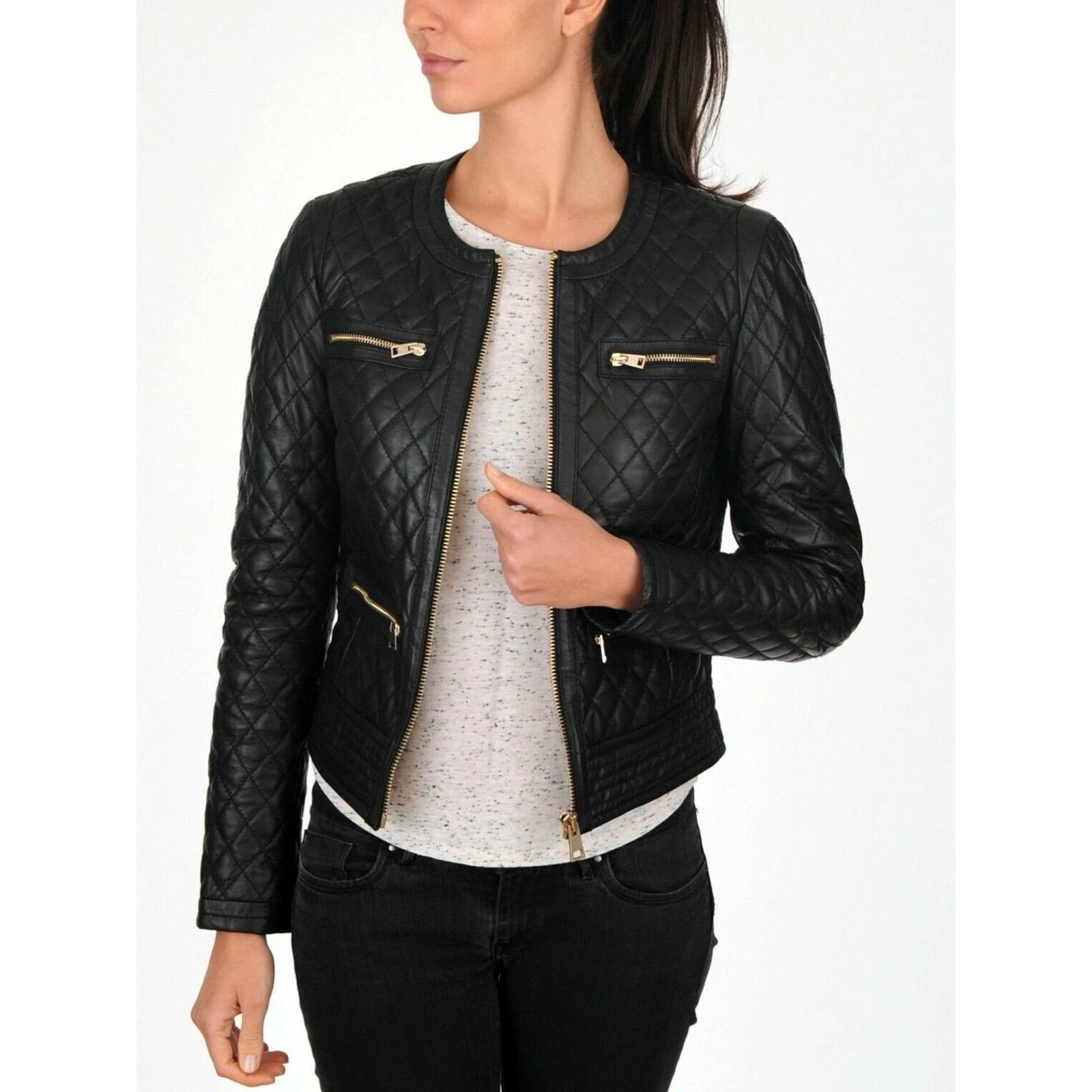 Ann Taylor Ann Taylor Size XS Quilted Stitch Leather Jacket Size XS / US 0-2 / IT 36-38 - 1 Thumbnail
