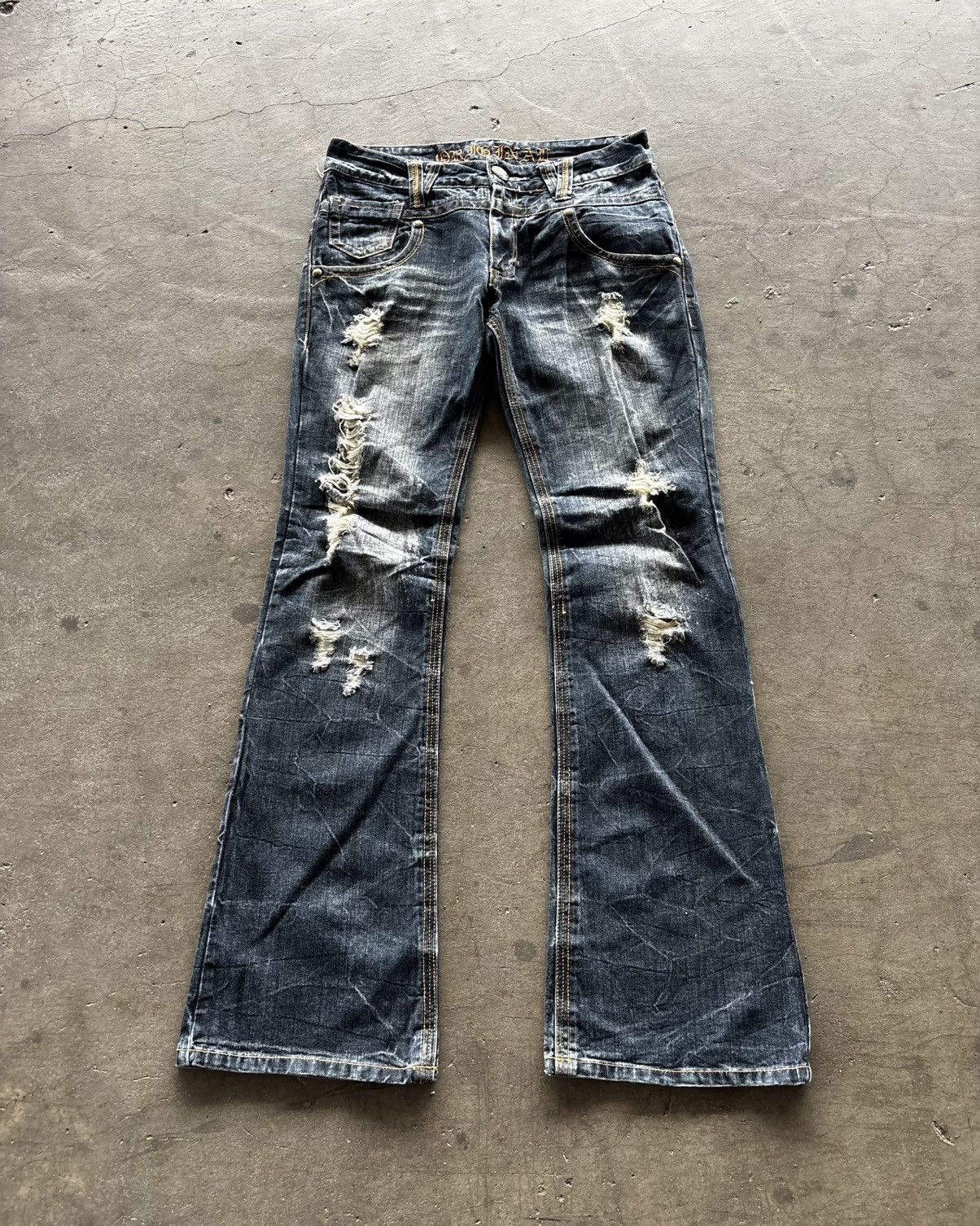 If Six Was Nine Original Jeans Japan Mud Wash Flared Denim Jeans Size US 31 - 2 Thumbnail