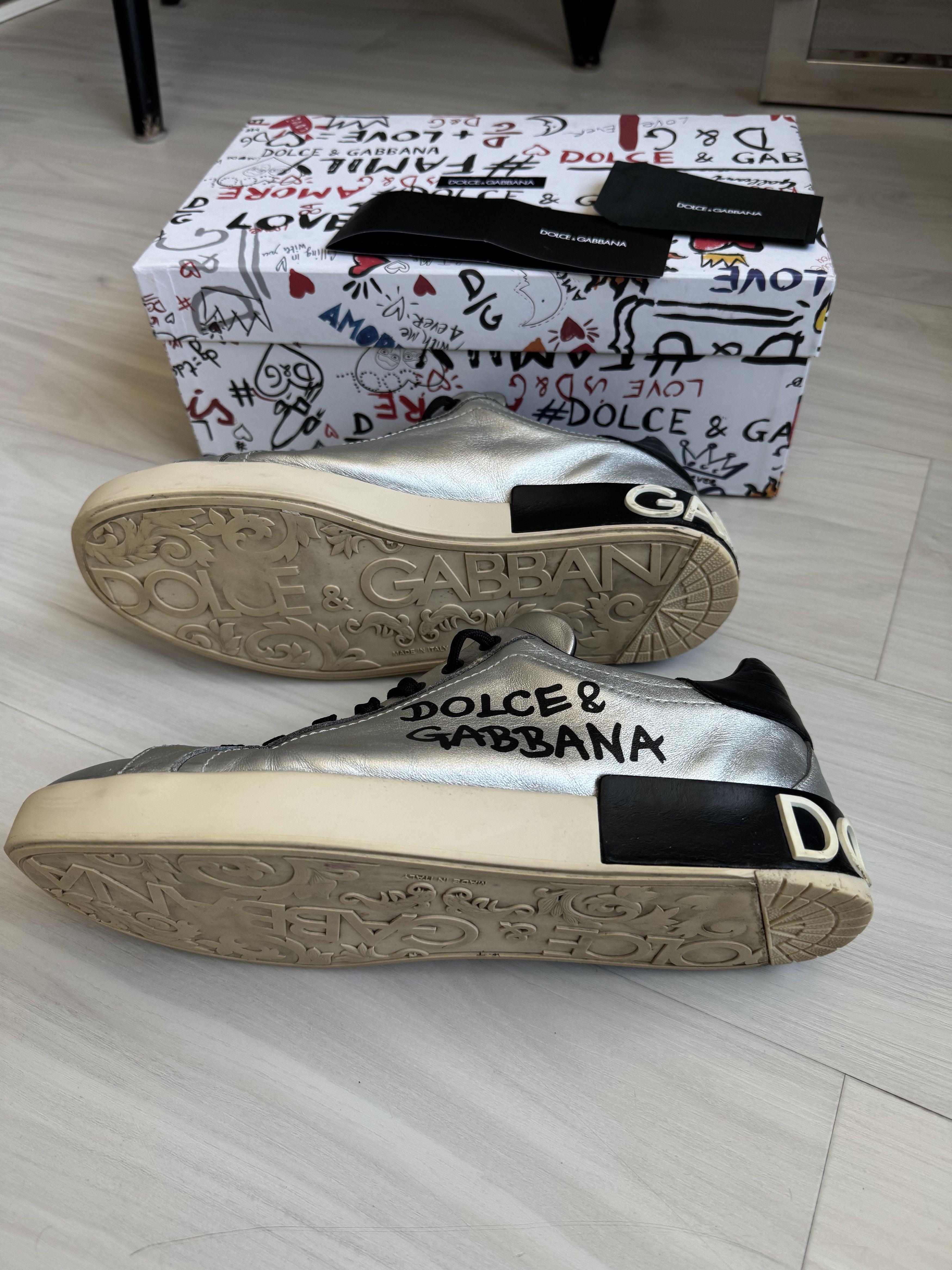 Dolce & Gabbana DOLCE & GABBANA METALLIC CALFSKIN NAPPA PORTOFINO SNEAKERS Size US 10.5 / EU 43-44 - 7 Thumbnail