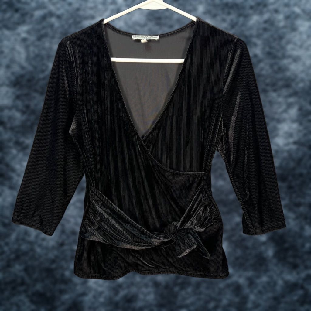 Express Express Womens Blouse Velvet Wrap Top Tie Detail Black Express Size M / US 6-8 / IT 42-44 - 1 Thumbnail