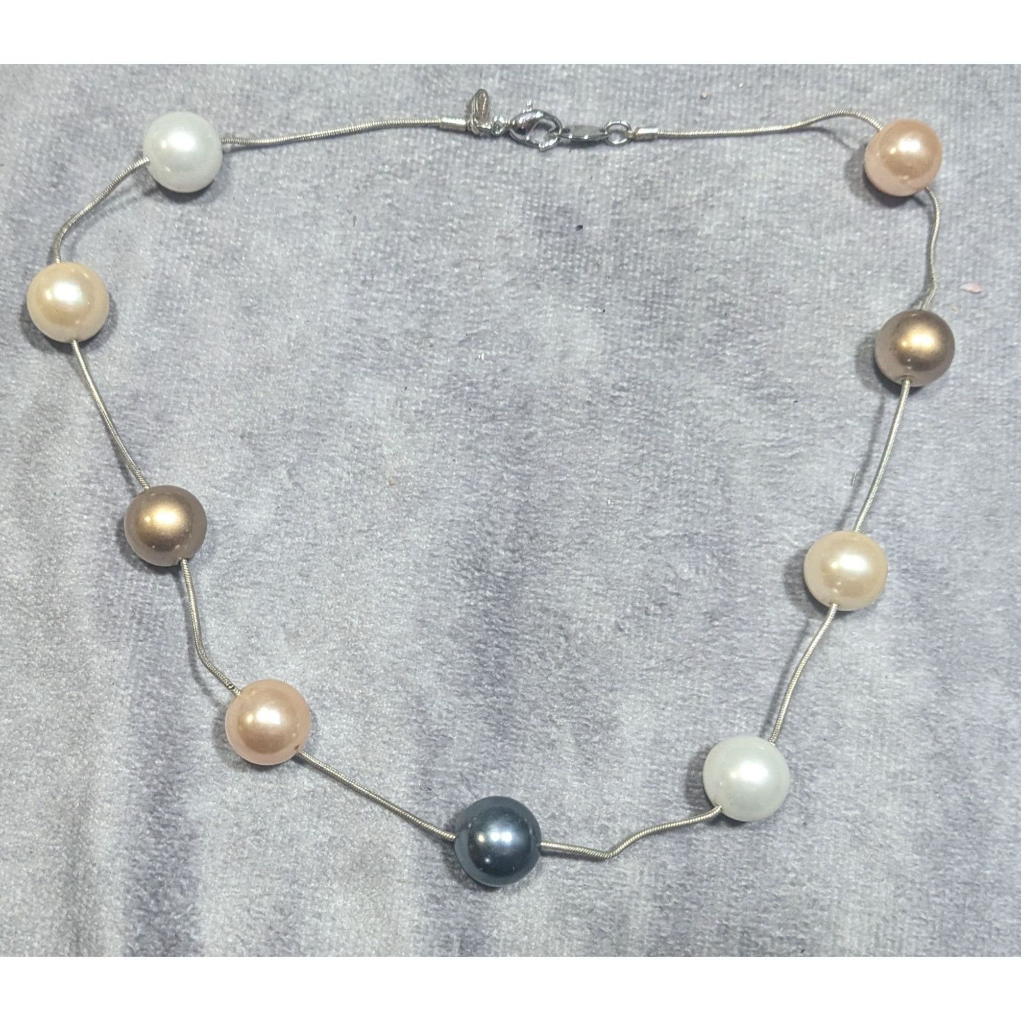 Monet Vintage Monet Multi-Metallic Faux Pearl Station Necklace Size ONE SIZE - 6 Thumbnail