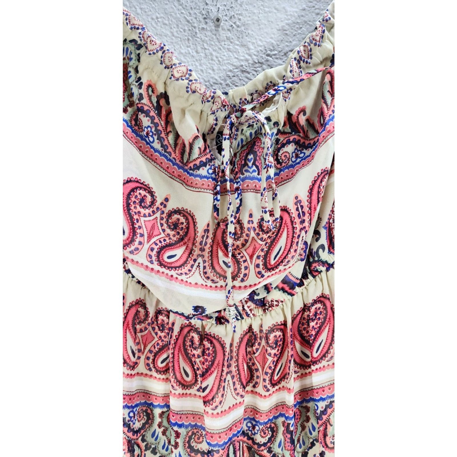 Vintage Love Reign Off the Shoulder Long Flare Ruffle Dress Beige Red Paisley Floral L NWT Lip? No—keep words exact. Size L / US 10 / IT 46 - 5 Thumbnail