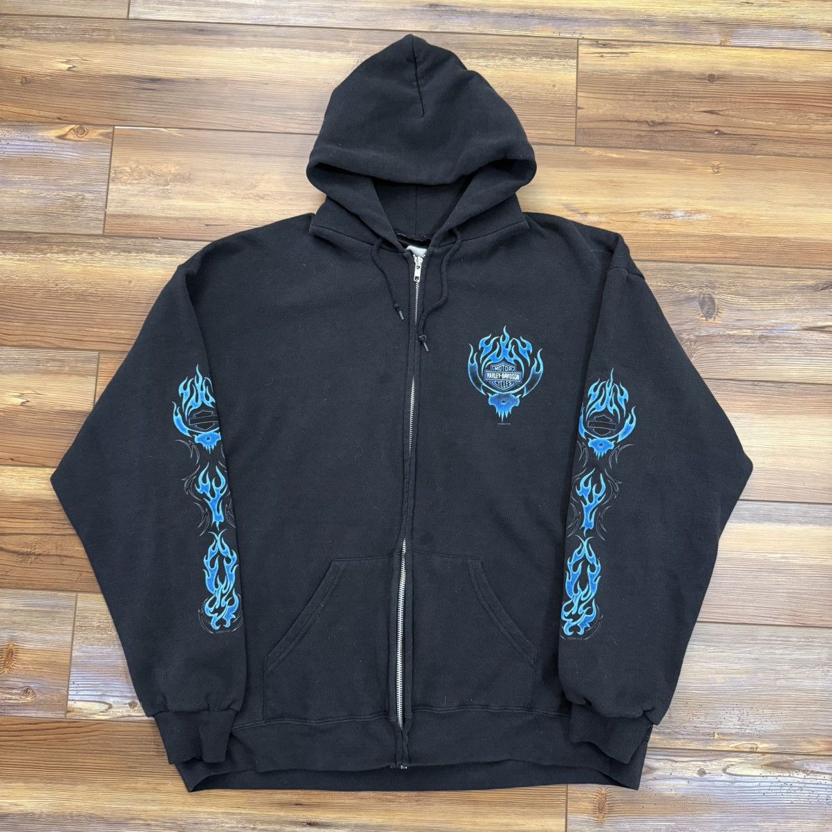 Harley Davidson Vintage Black Harley Davidson Blue Lightning Flames Hoodie Size US XL / EU 56 / 4 - 1 Thumbnail