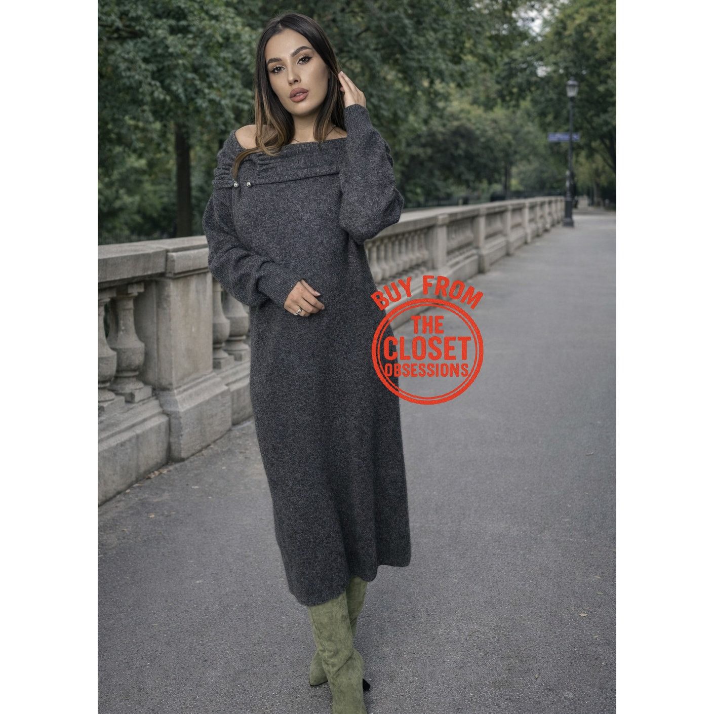 ZARA Gray Off-Shoulder Knit Midi Dress NWT - ilac.rochib.com