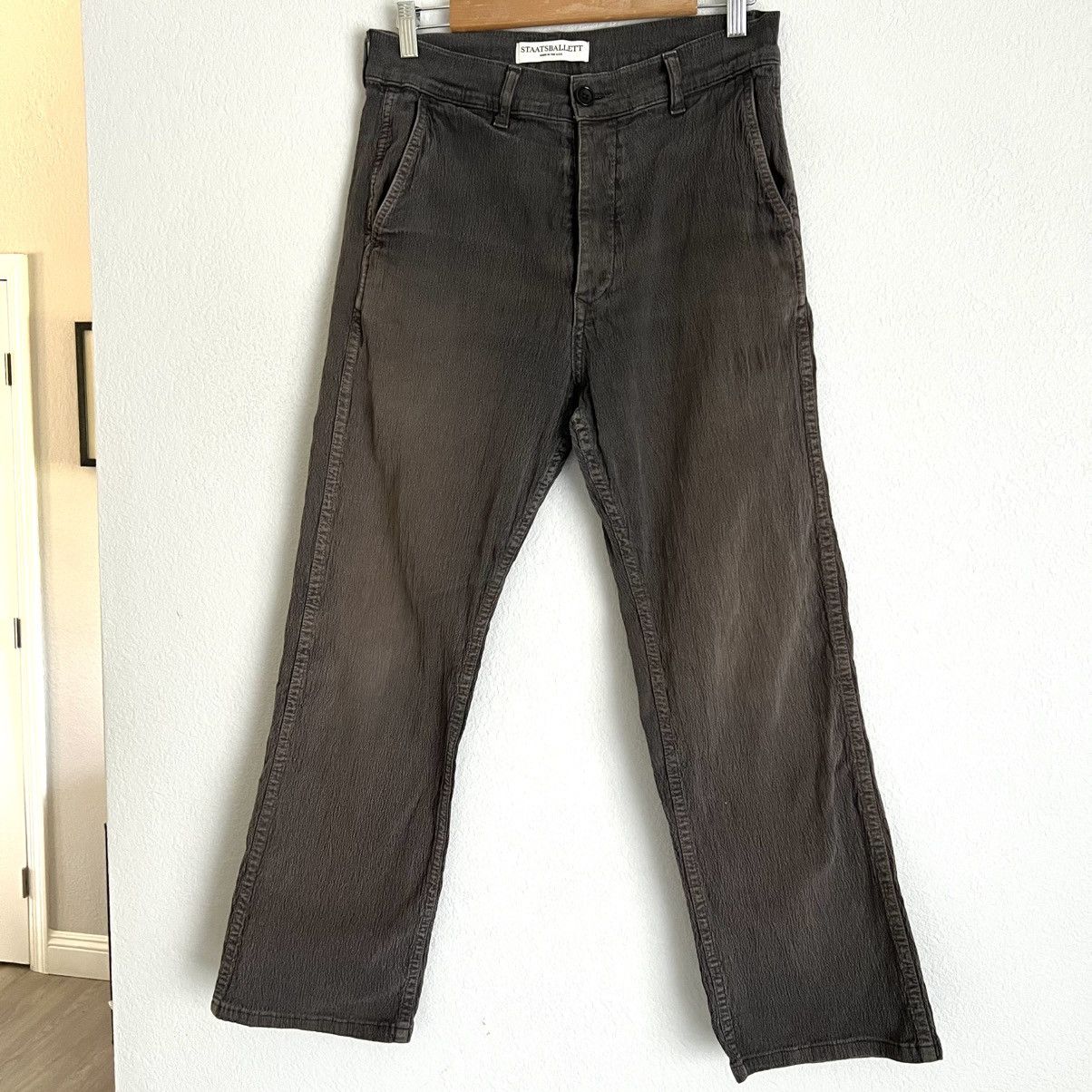 Staatsballett STAATSBALLETT Mens Textured Canvas Pants Size 29 Brown Size US 29 - 1 Thumbnail