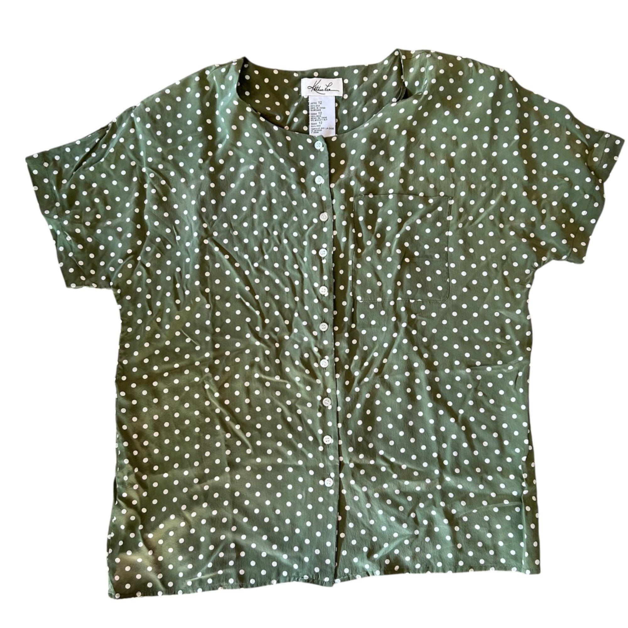 Vintage Vintage Kathie Lee 100% Silk Green Polka Dot Button Up Blous Size XL / US 12-14 / IT 48-50 - 1 Thumbnail