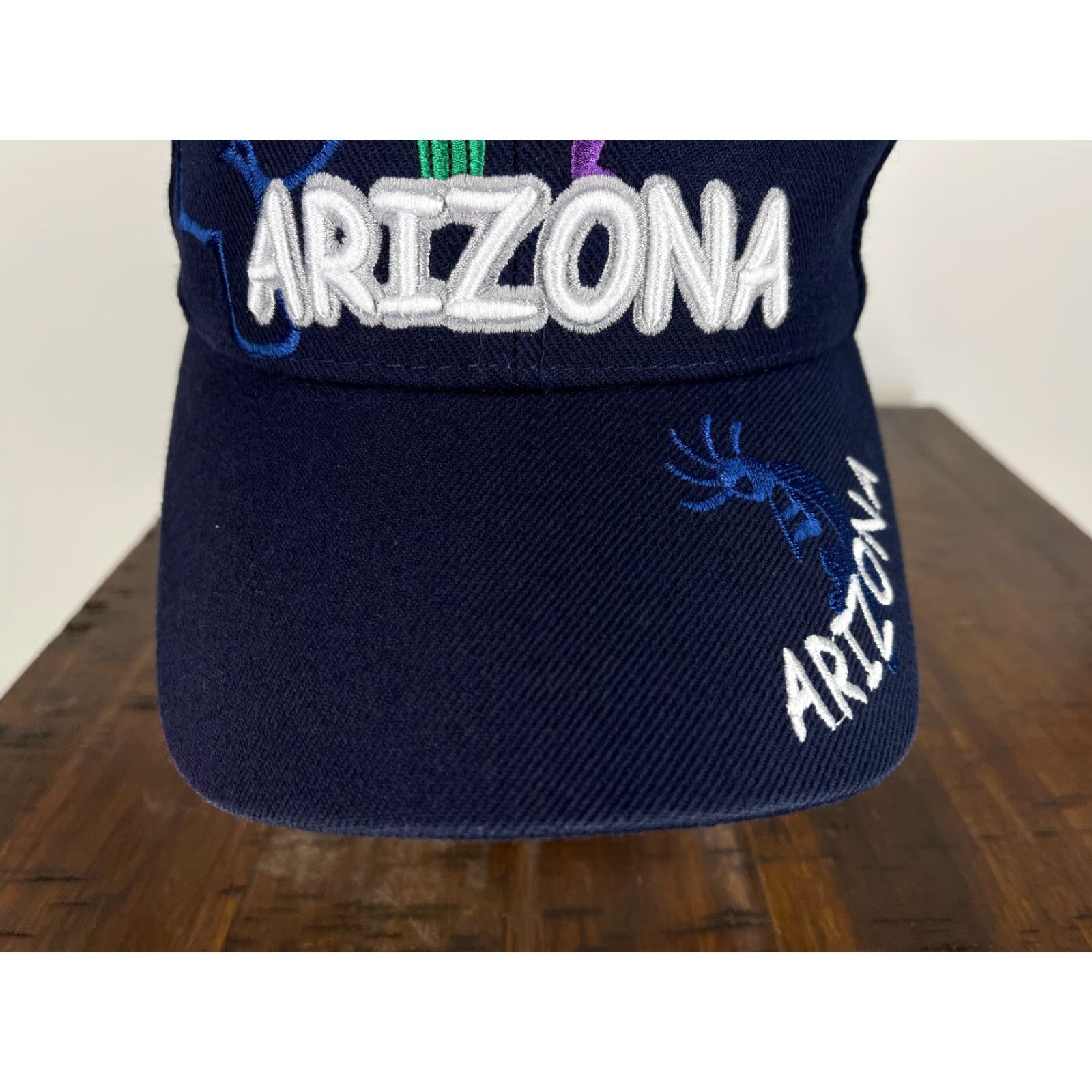 Vintage Arizona Santo Cap Hat Cap Adjustable Adult Blue Embroidered Desert Cactus 100% Acrylic Size ONE SIZE - 4 Thumbnail