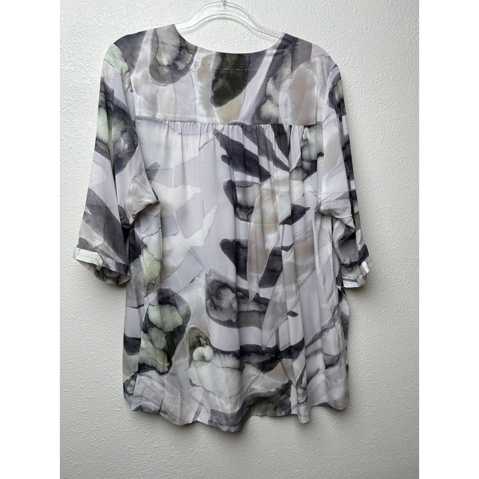 Other Poetry 100% Silk Blouse Gray Green Ivory Womens US 10 V Neck Size L / US 10 / IT 46 - 6 Thumbnail