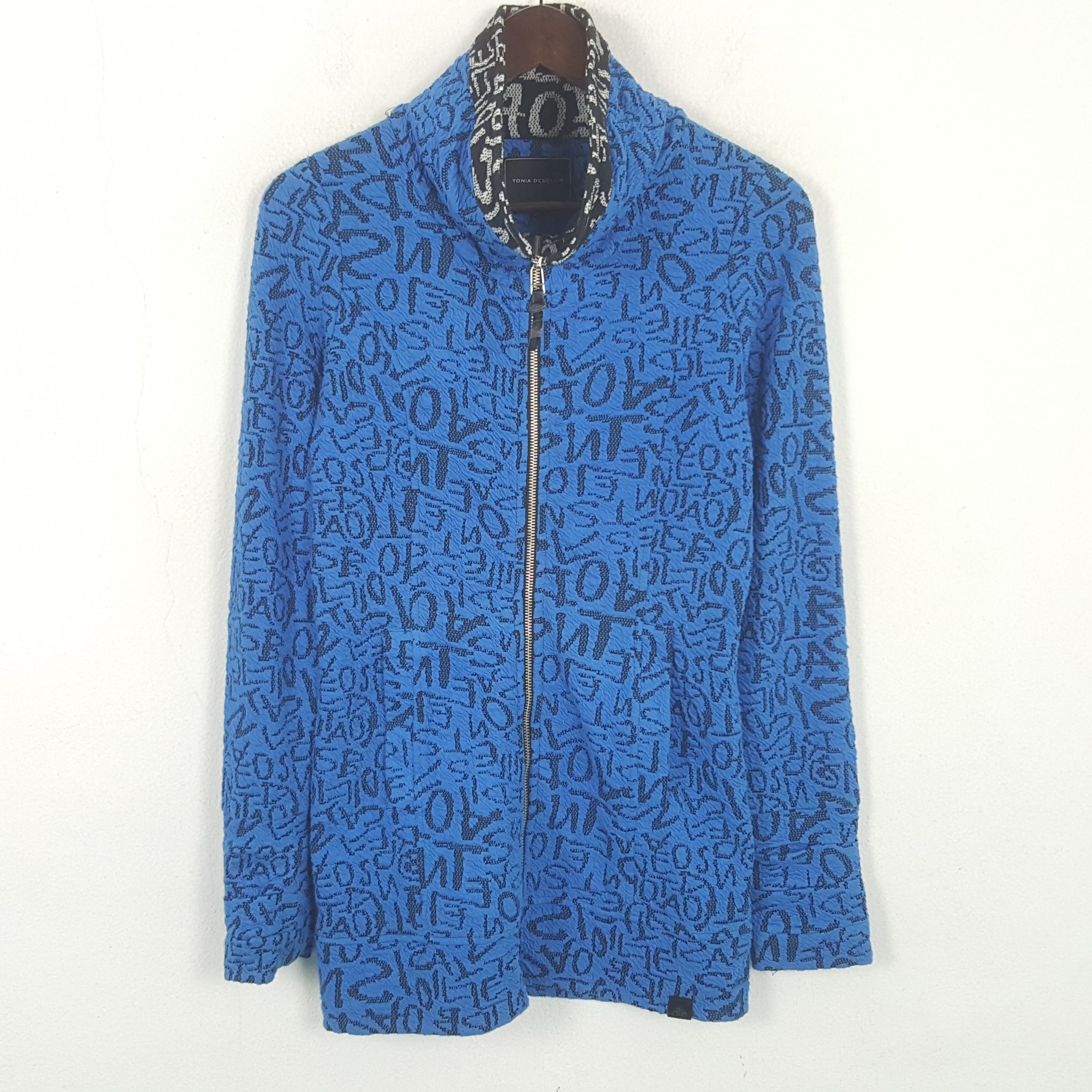 Designer Tonia Debellis Full Monogram Black Blue Zipper Jacket Size US XS / EU 42 / 0 - 1 Thumbnail