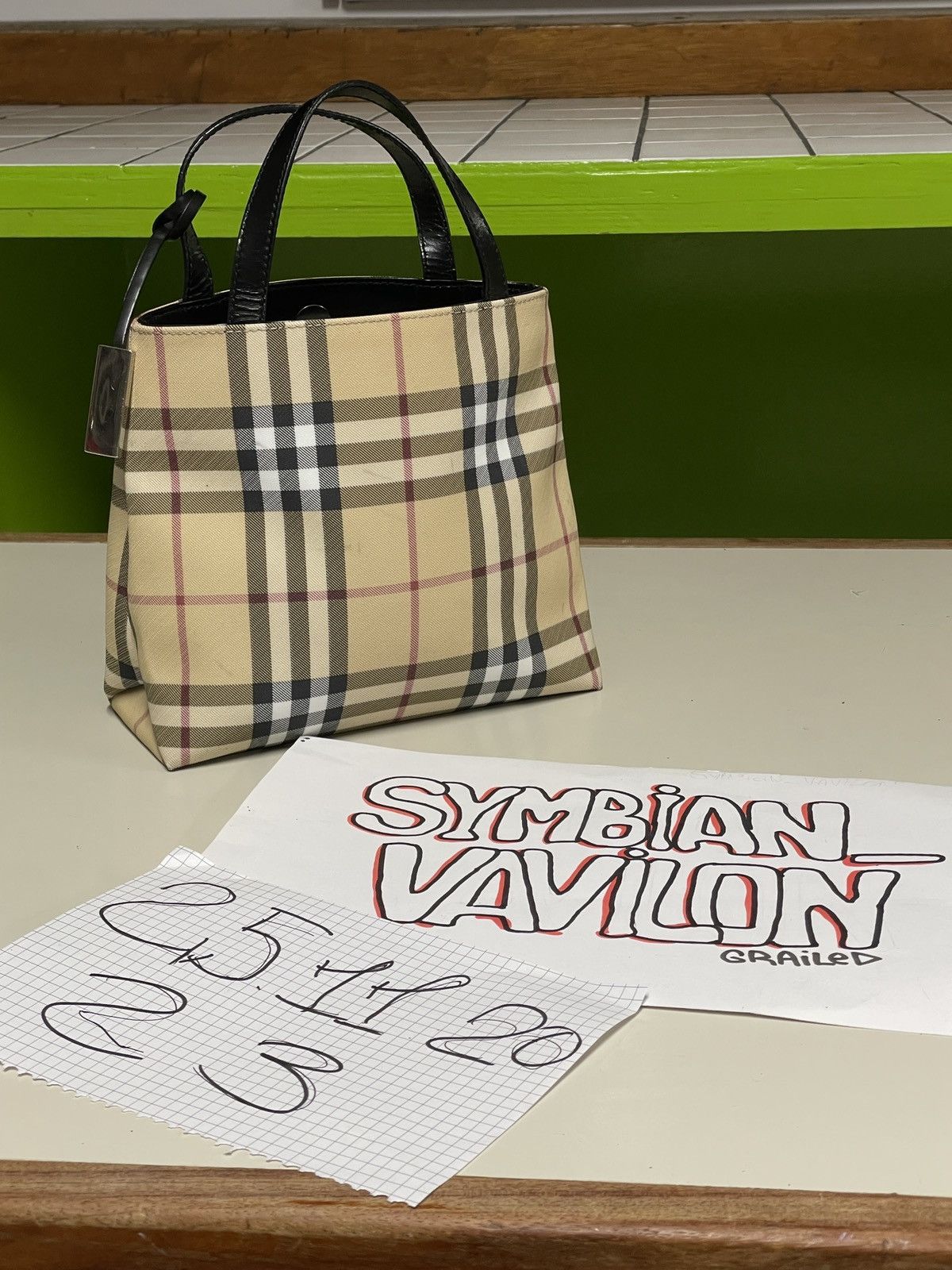 Burberry VTG BURBERRY Nova Check Leather-Canvas Tote Hand Bag Purse S Size ONE SIZE - 3 Thumbnail