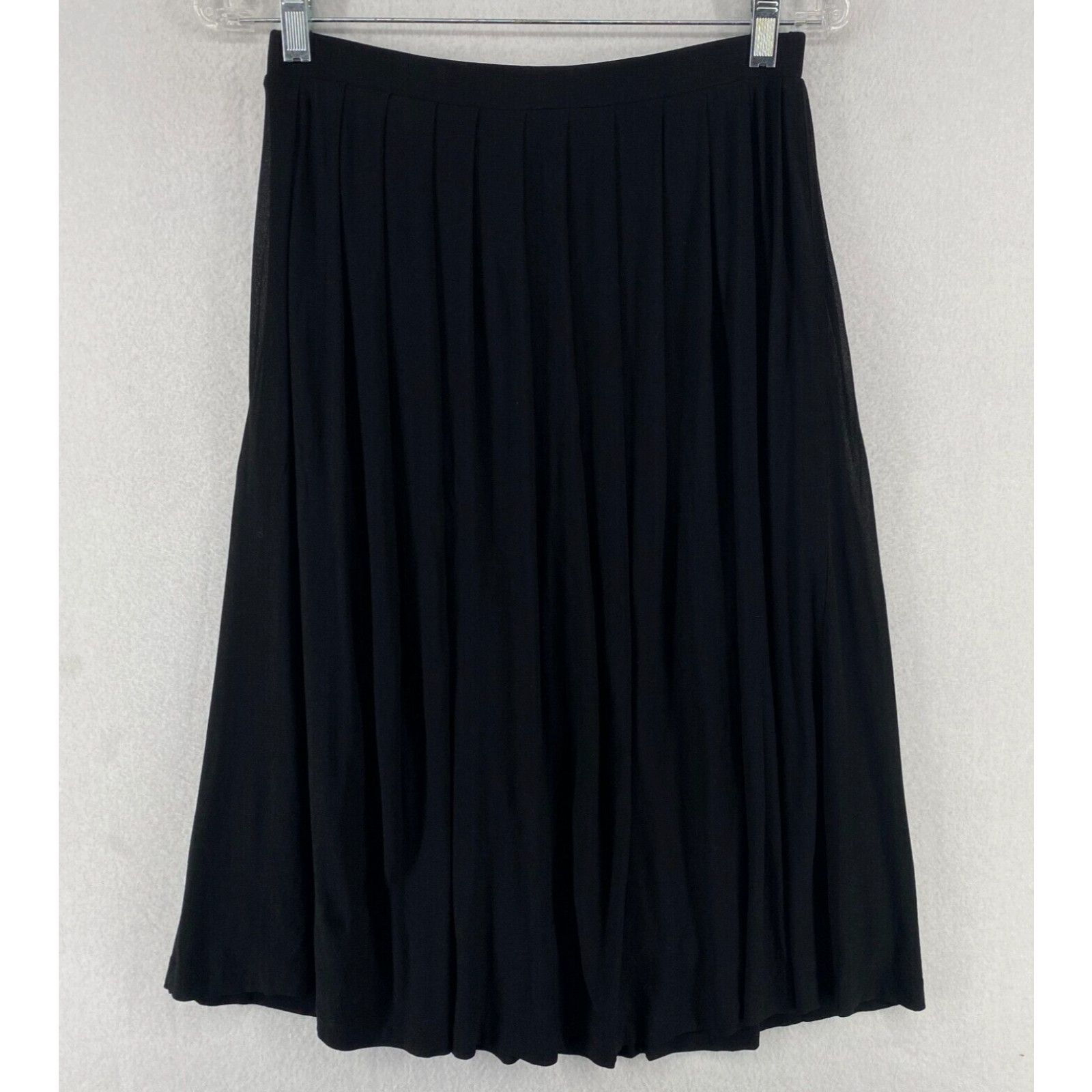 image of Eileen Fisher Skirt Xs Silk Jersey Sheer Silk Jersey Overlay Pleated Midi Black in White, Women's (