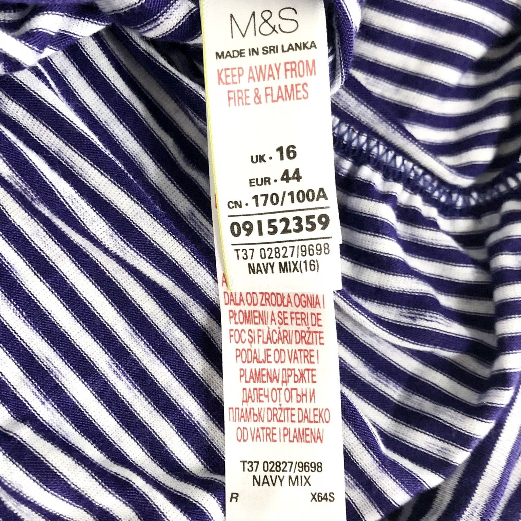 Marks & Spencer M&S Sleep Striped Navy & White 3/4 Sleeve Top UK 16 Womens BNWT Size XXL / US 16-18 / IT 52-54 - 6 Thumbnail