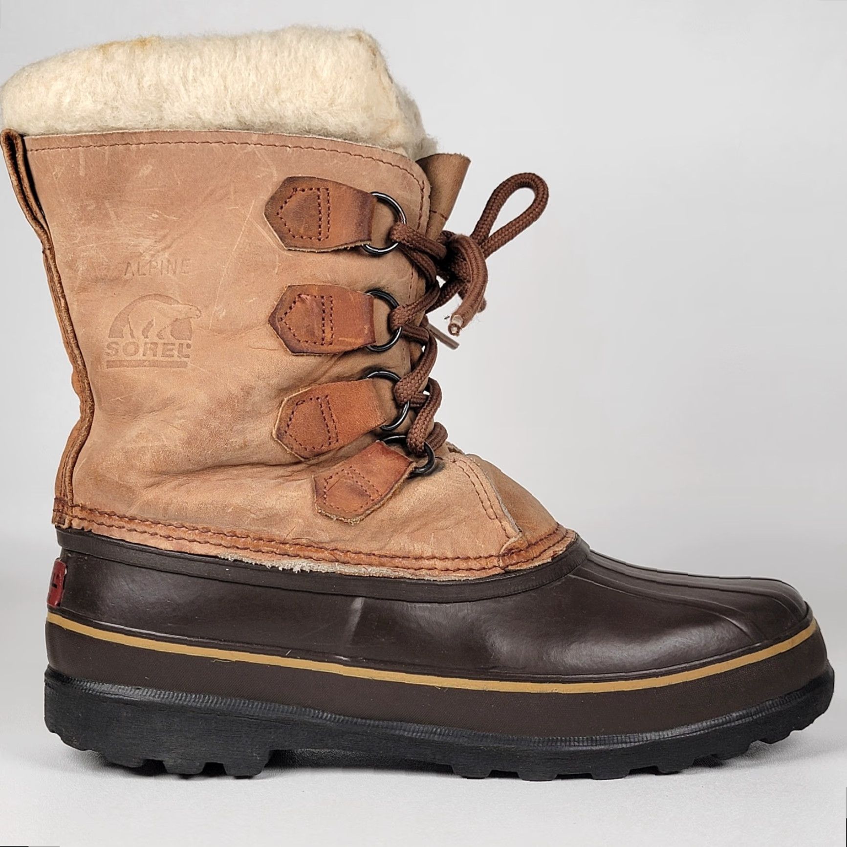 SOREL Sorel Caribou Boots Womens 6 Leather Waterproof Insulated Rubber Winter Brown/Tan Canada Size US 10 / IT 40 - 3 Thumbnail