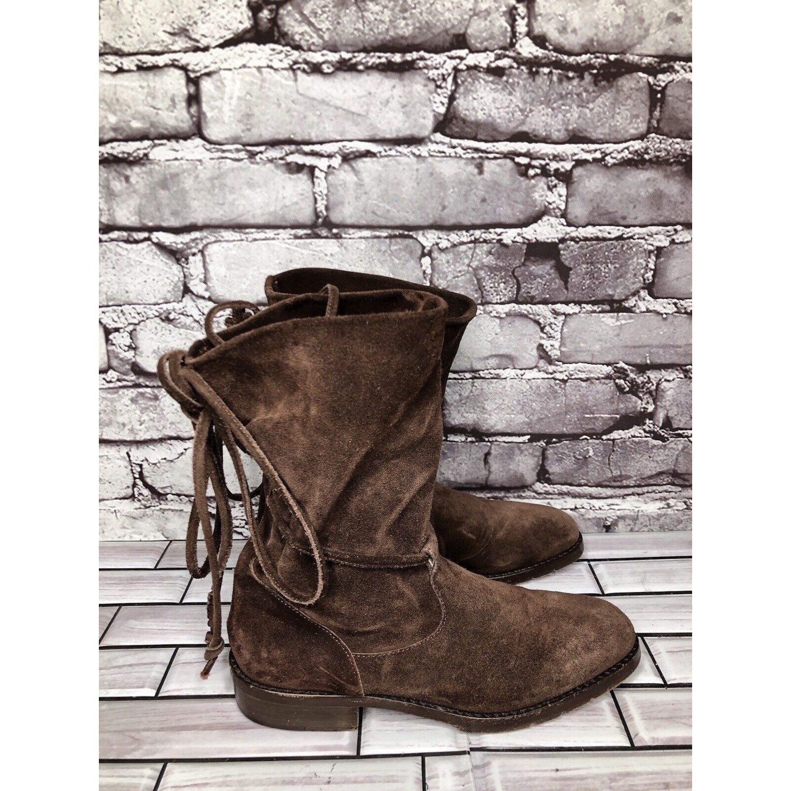 Other Joan & David Brown Suede Leather Back Lace Up Heels Boots Wo Size US 6 / IT 36 - 3 Thumbnail