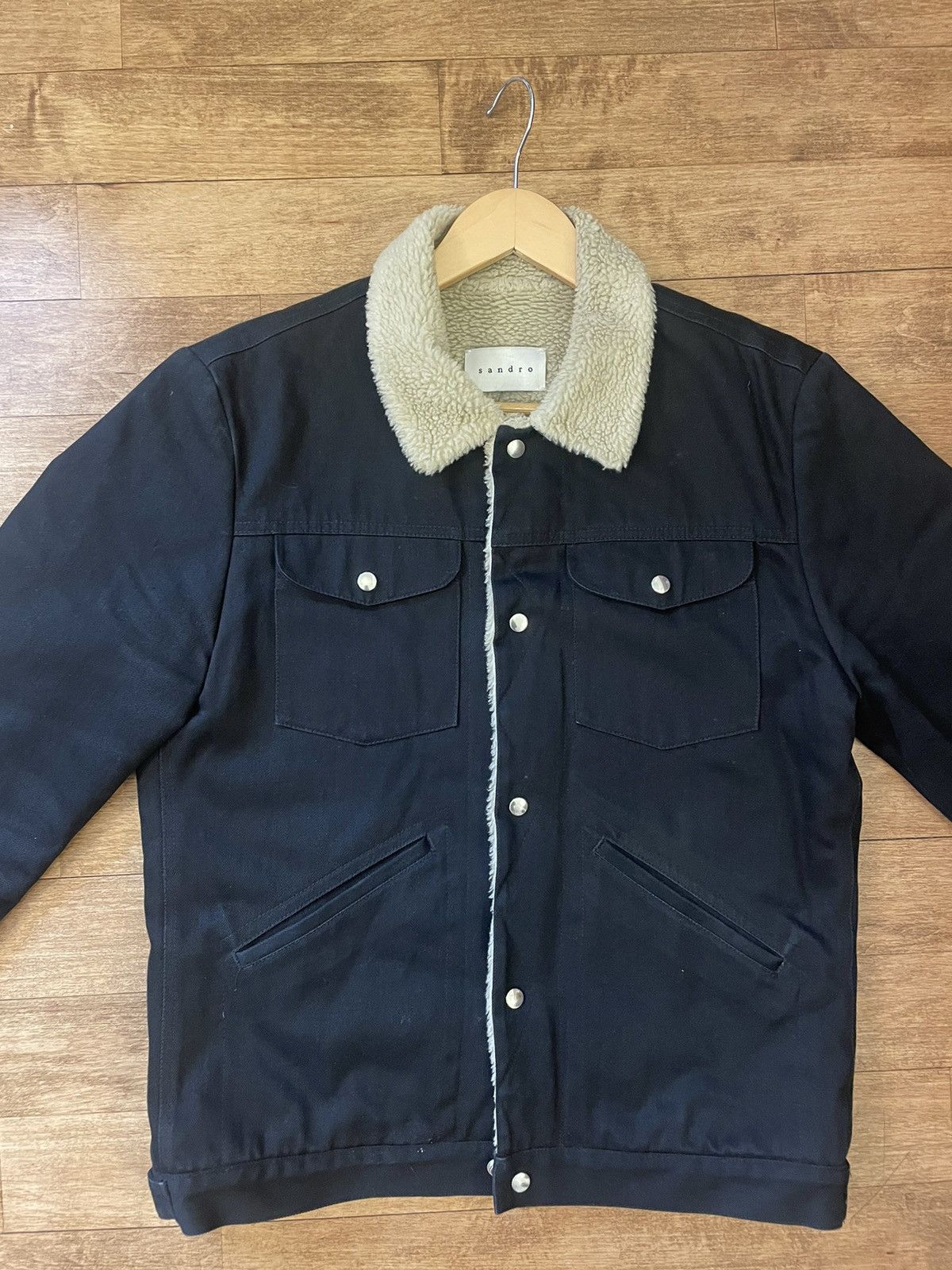 Sandro Black Denim shearling jacket