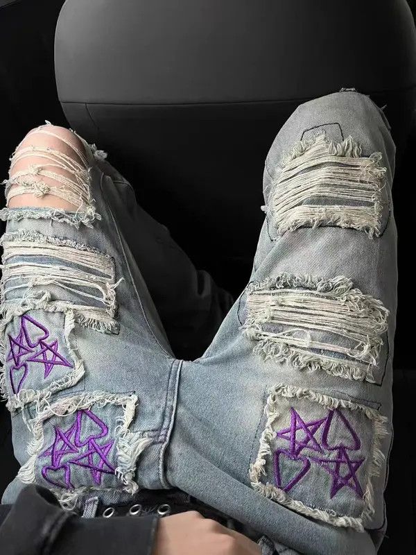 VIBE Retro star heart heavy embroidery double layer patch jeans Size US 30 / EU 46 - 3 Thumbnail