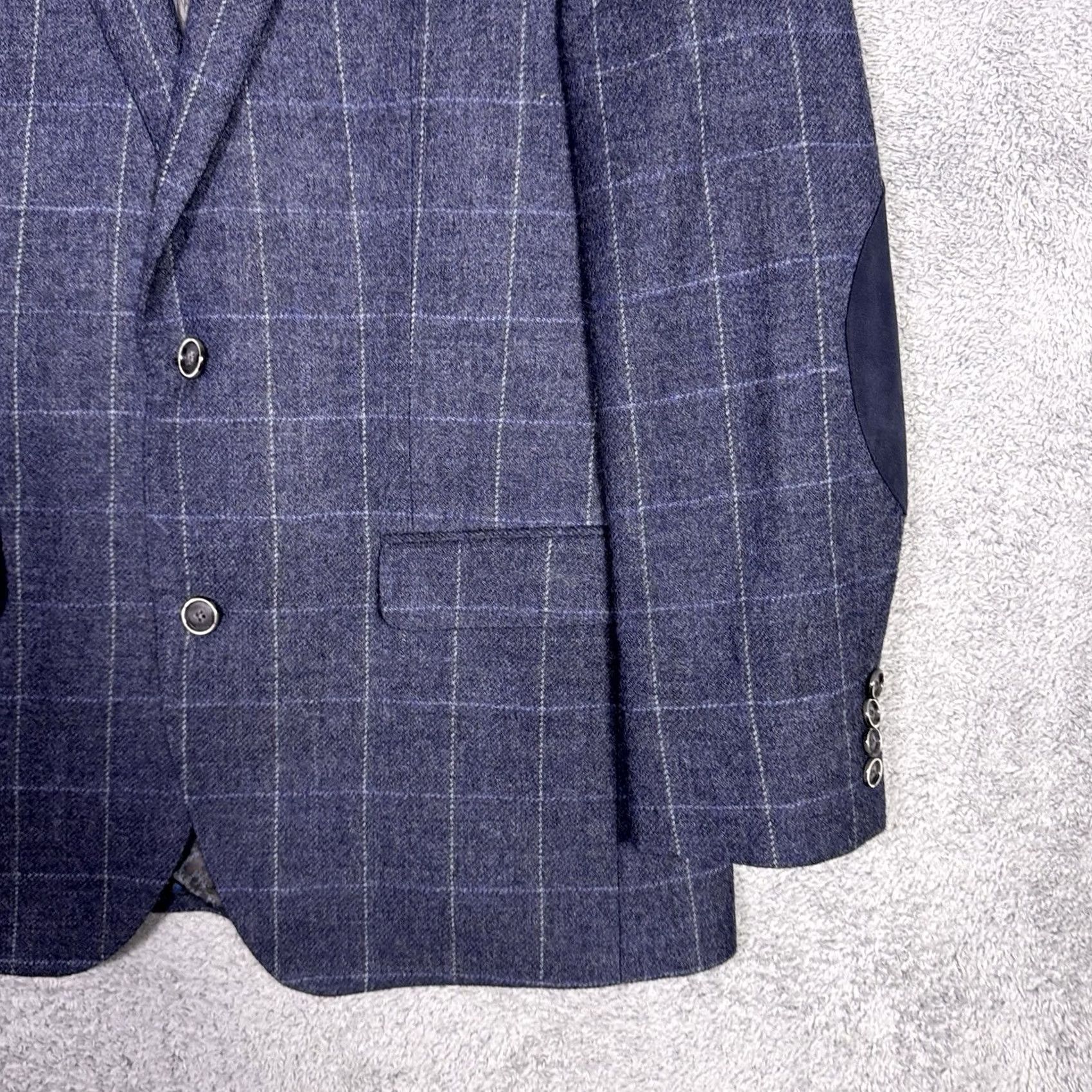 Tallia Tallia Blazer Mens 40R Elbow Patches Windowpane 100% Wool Sport Coat Jacket Blazer Woman Mens? Size 40R - 4 Thumbnail