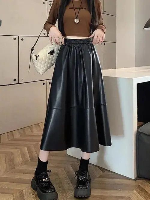 Japanese Brand Jmprs Elegant A Line Pu Skirt Women High Waist Retro Midi Size 27" / US 4 / IT 40 - 4 Thumbnail
